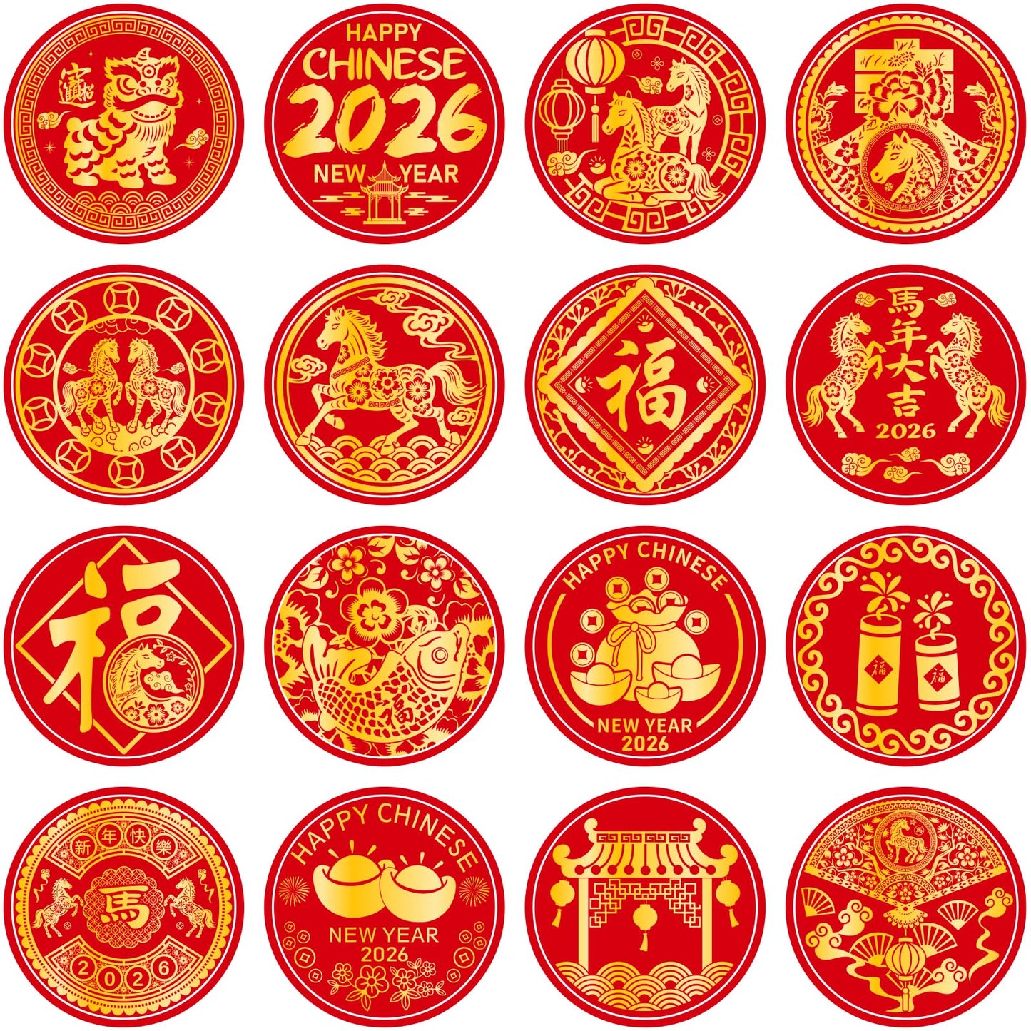 AMCEMIC 400Pcs Chinese New Year Stickers 2026 – Year of the Horse Round Labels 1.5-Inch