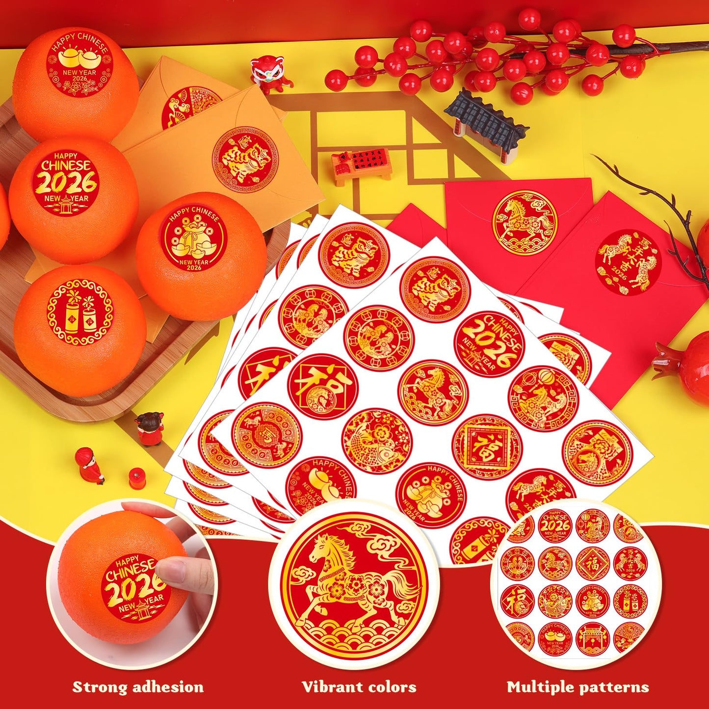 AMCEMIC 400Pcs Chinese New Year Stickers 2026 – Year of the Horse Round Labels 1.5-Inch