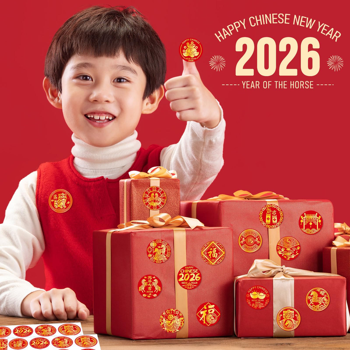 AMCEMIC 400Pcs Chinese New Year Stickers 2026 – Year of the Horse Round Labels 1.5-Inch