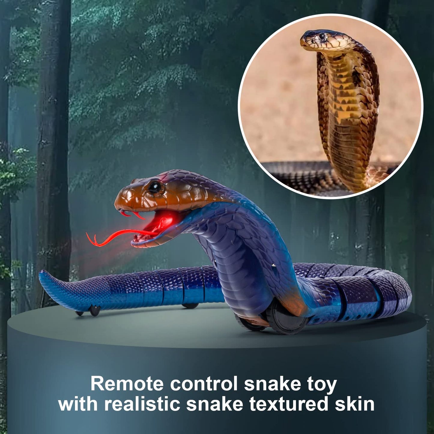 AMCHSURI Realistic RC Snakes - Rechargeable Blue Cobra Toy with Infrared Controller for Kids and Cats