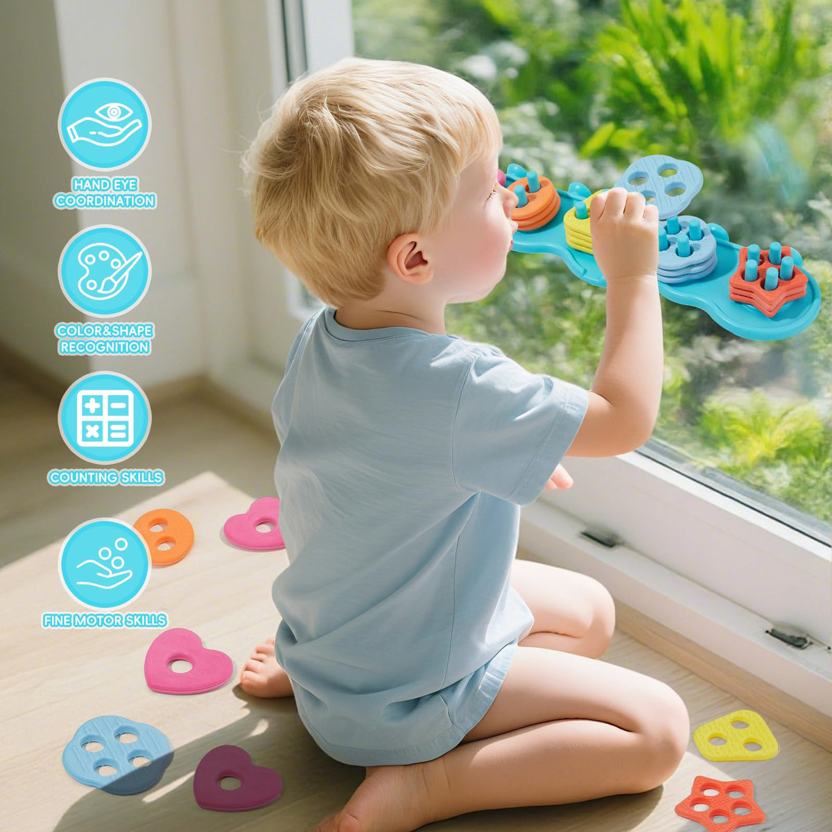 AMCHSURI Toddler Bath Toys — Mold-Free Silicone Color & Shape Sorter, 20 Textured Floating Pieces