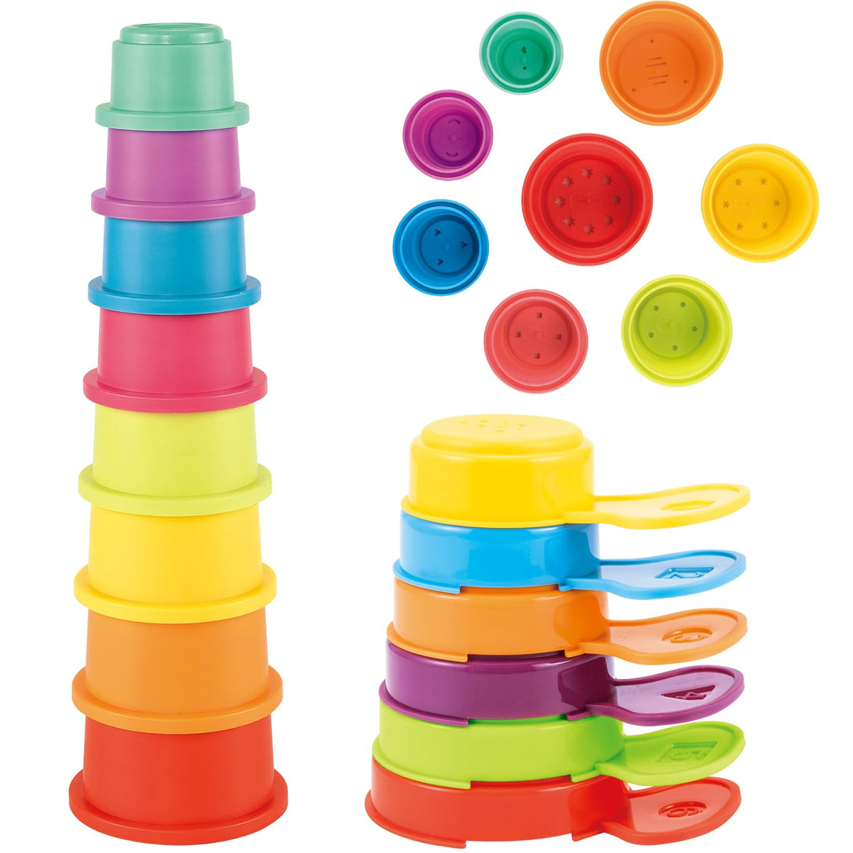AMCHSURI Bath Toys for Babies 6-12 Months – 14-Piece Montessori Stacking Cups & Bath Spoons