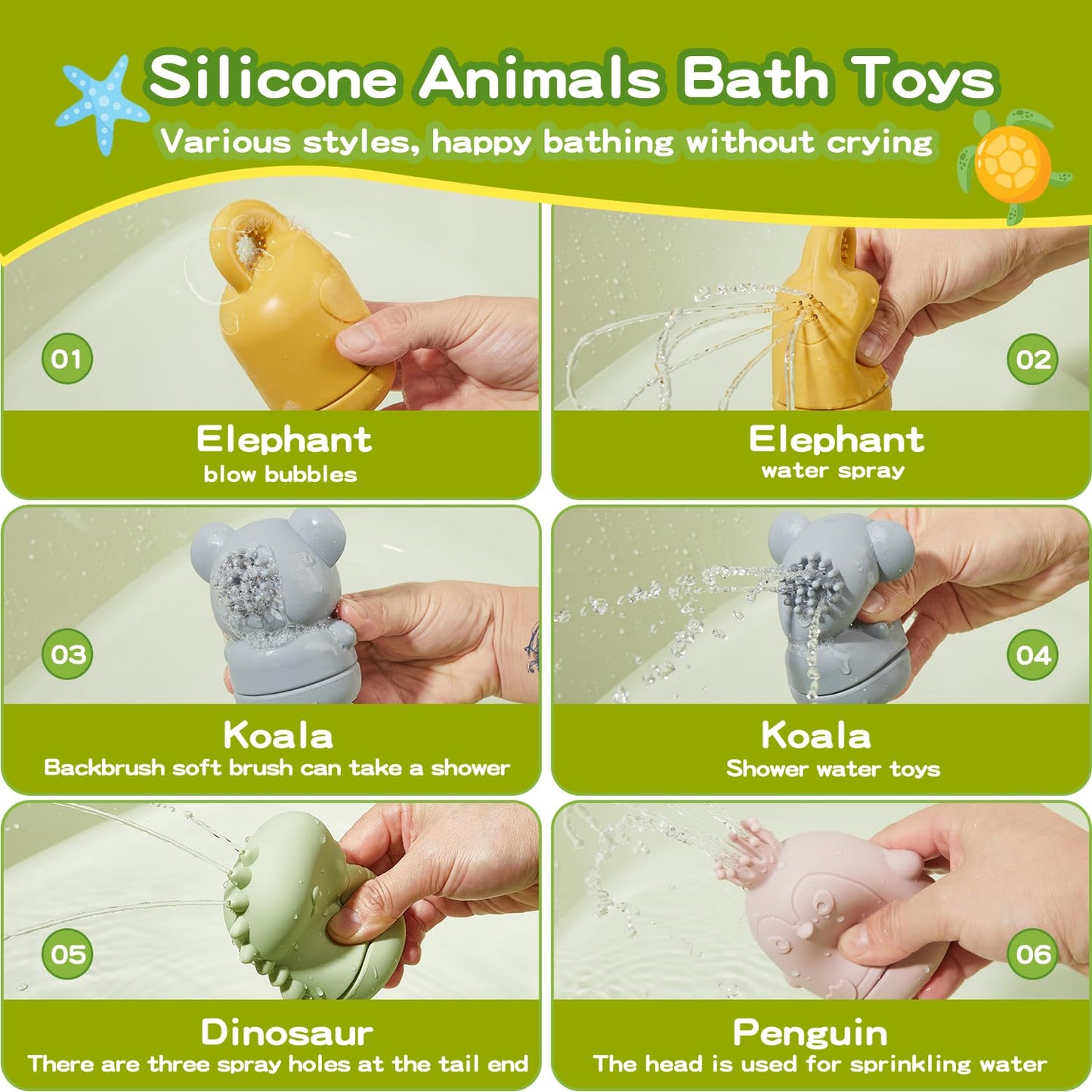 AMCHSURI Baby Bath Toys 9PCS Mold-Free – Safe Silicone & Plastic Bath Toys for Babies 6-12 Months & Toddlers 1-3
