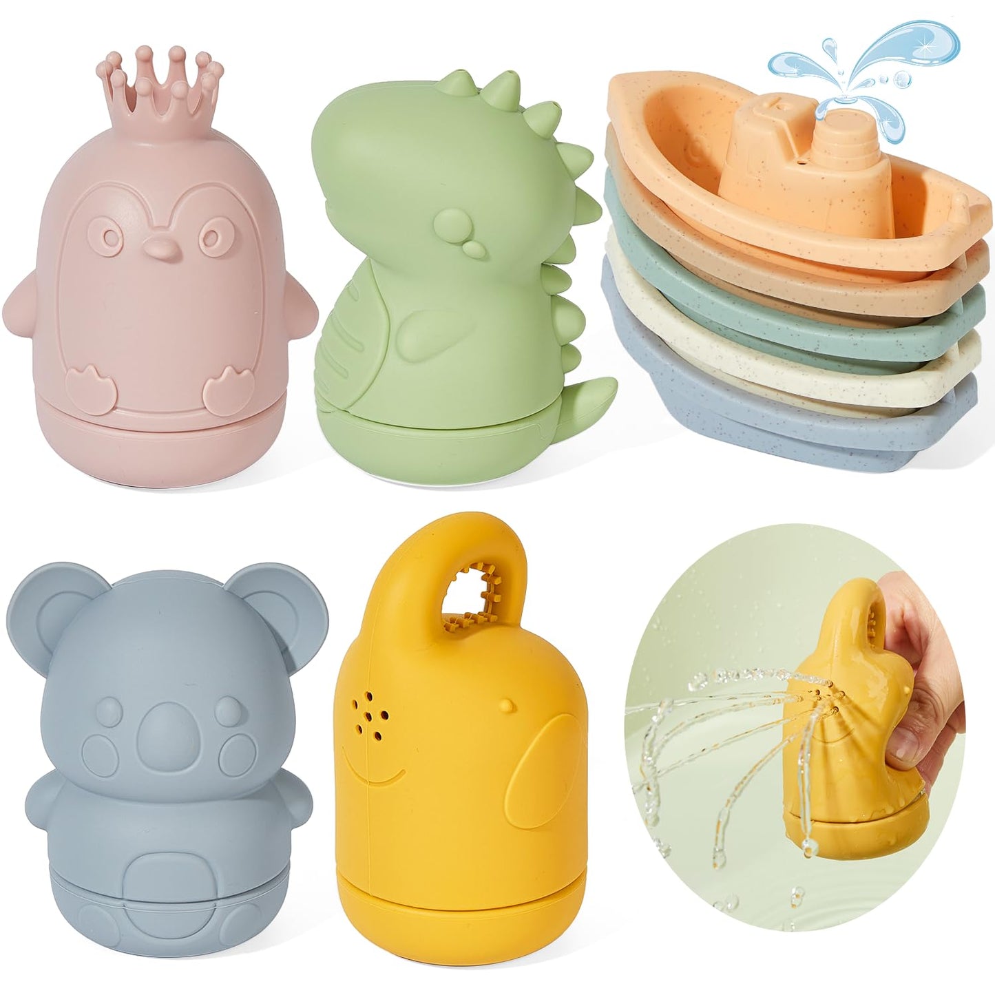 AMCHSURI Baby Bath Toys 9PCS Mold-Free – Safe Silicone & Plastic Bath Toys for Babies 6-12 Months & Toddlers 1-3