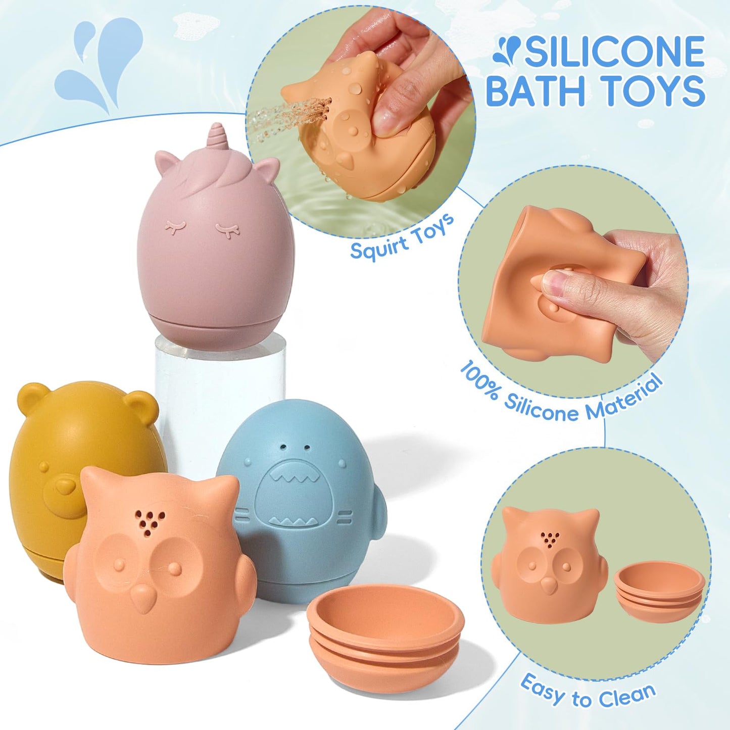 AMCHSURI Baby Bath Toys 16 Pack – Easy-Clean Silicone & Squeezable Toys for Babies 6-12 Months | Mold-Free Bath Toys for Toddlers 2-4