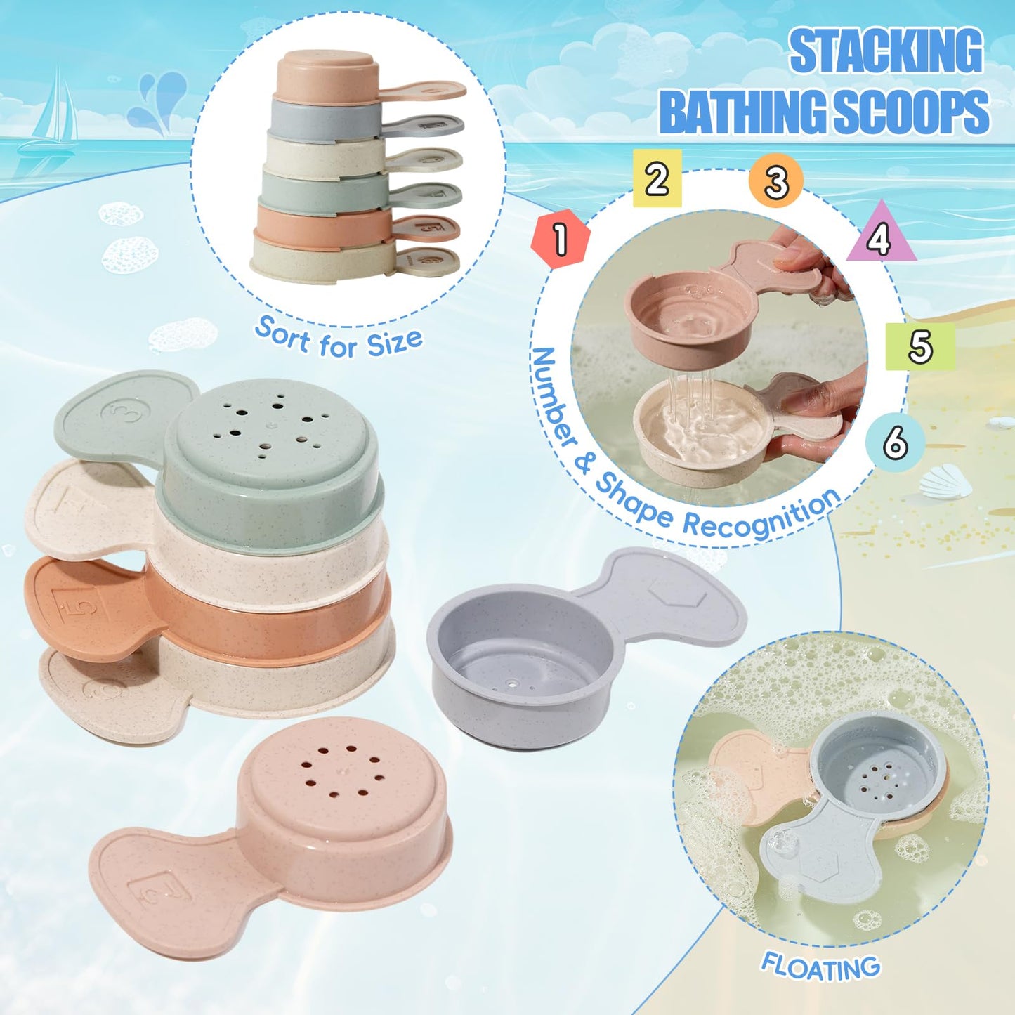 AMCHSURI Baby Bath Toys 11PCS – Mold-Free Floating Boats & Educational Spoons