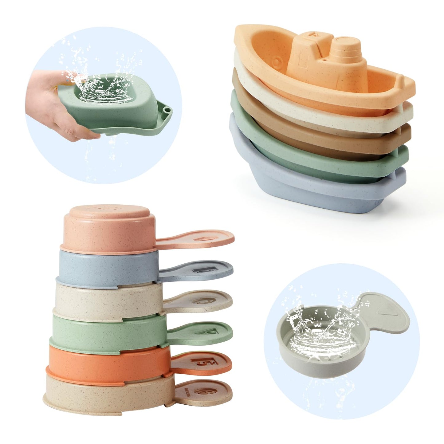 AMCHSURI Baby Bath Toys 11PCS – Mold-Free Floating Boats & Educational Spoons