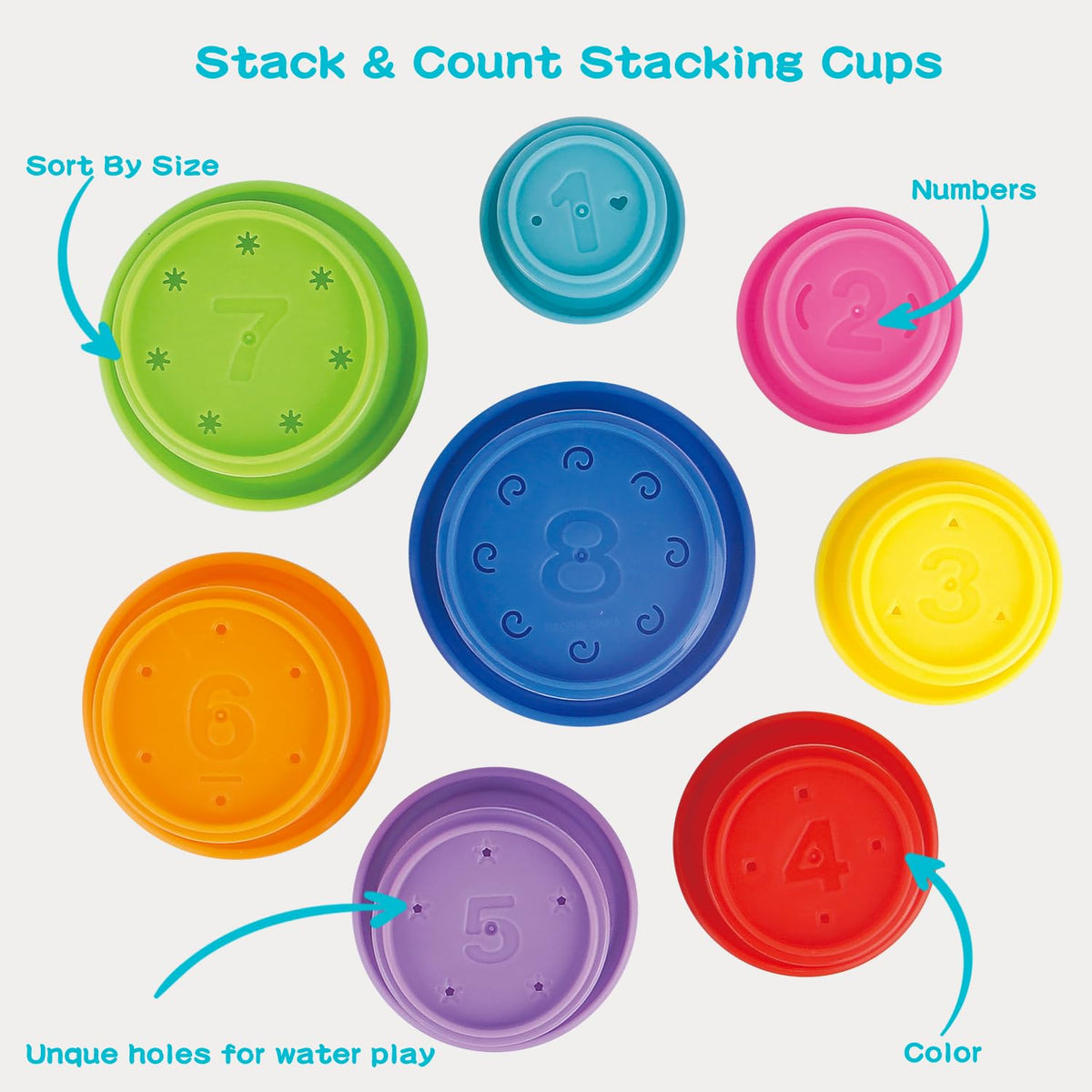 AMCHSURI Bath Toys for Babies 6-12 Months – 14-Piece Montessori Stacking Cups & Bath Spoons