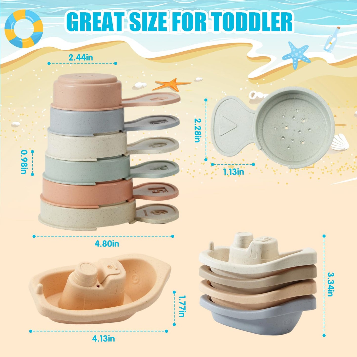 AMCHSURI Baby Bath Toys 11PCS – Mold-Free Floating Boats & Educational Spoons