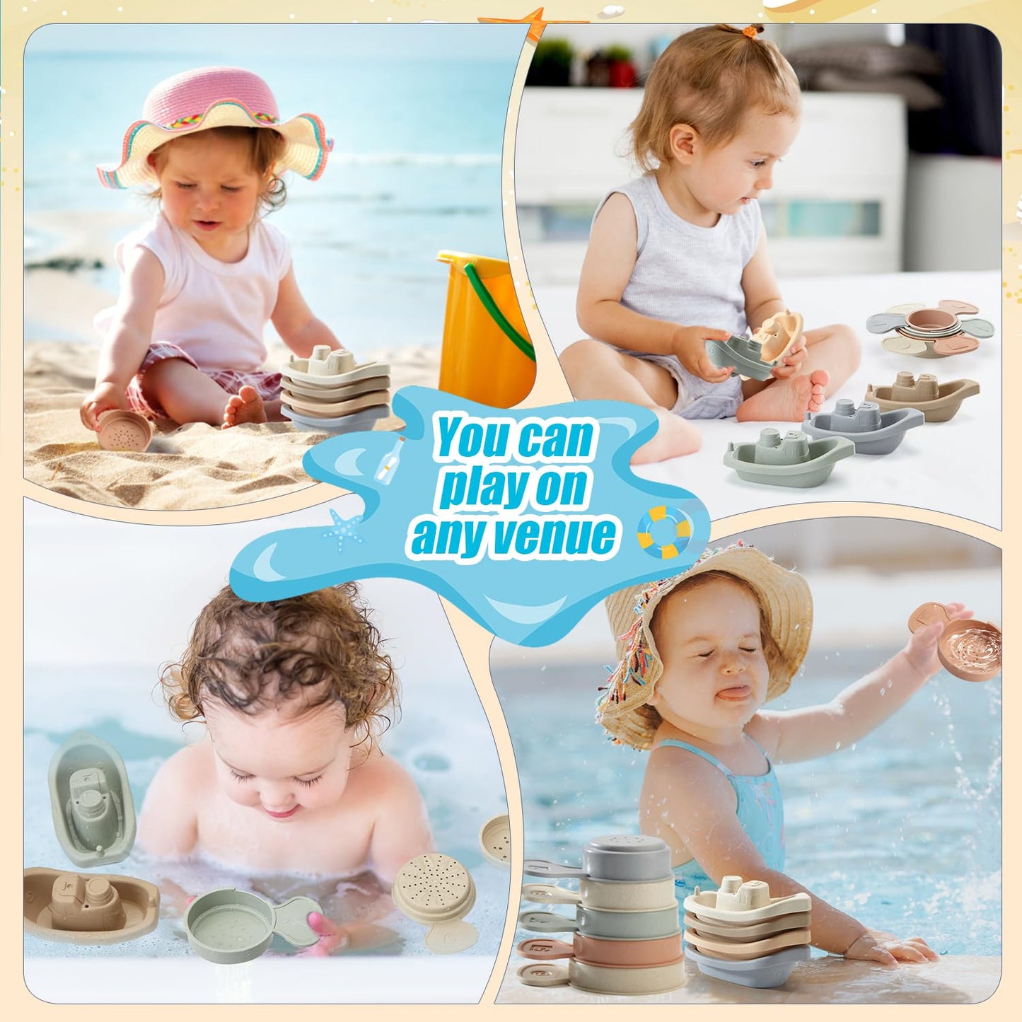 AMCHSURI Baby Bath Toys 11PCS – Mold-Free Floating Boats & Educational Spoons