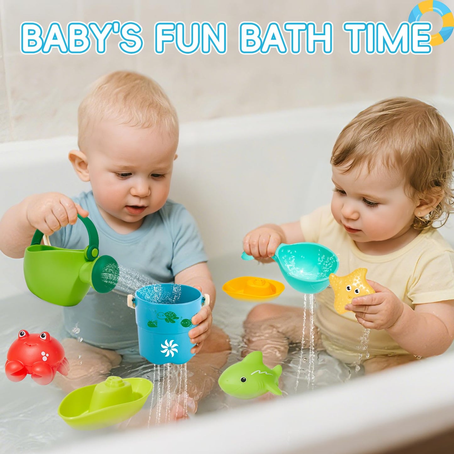 AMCHSURI 16Pcs Baby Bath Toys for Toddlers 1-3 | Mold-Resistant Bath Time Play Set
