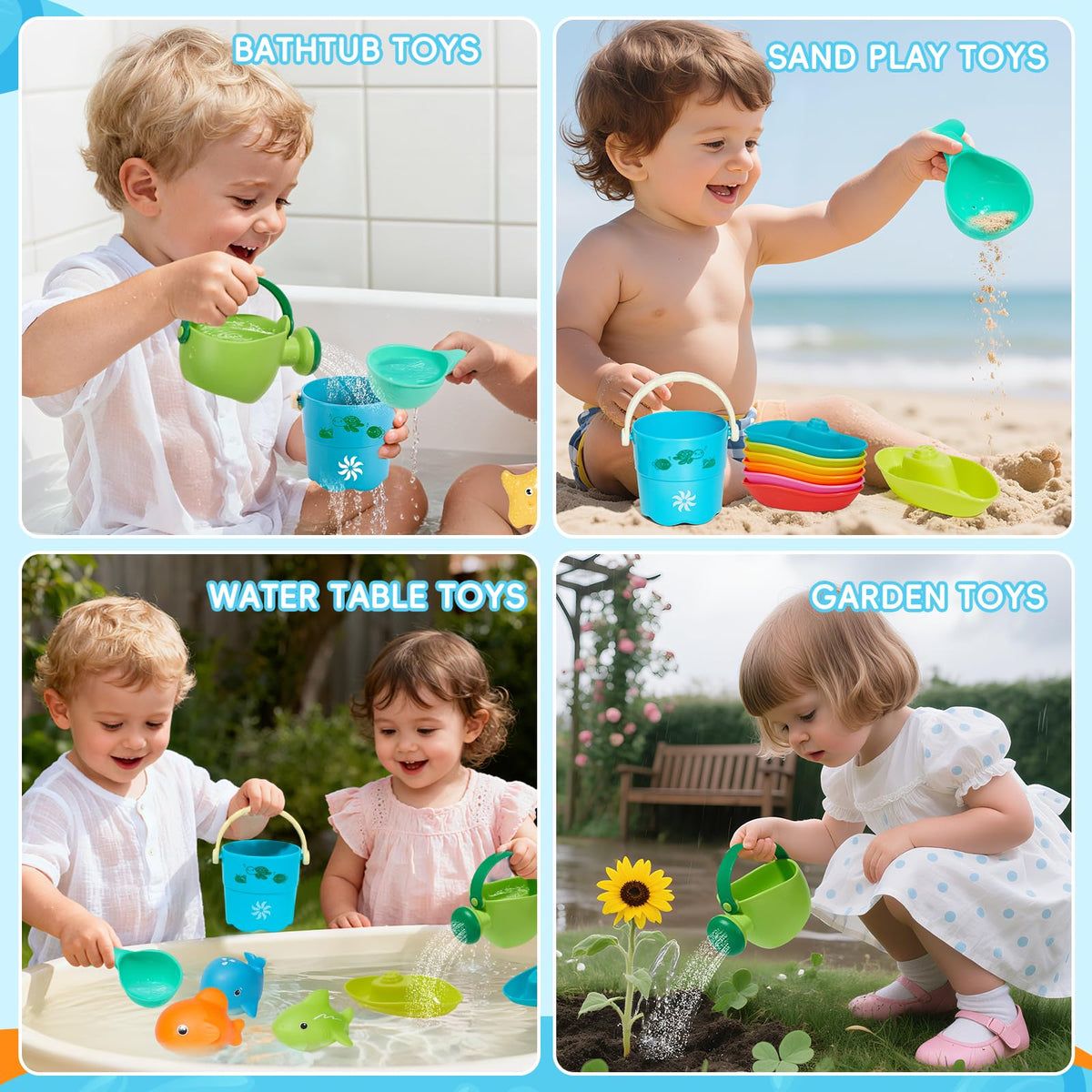 AMCHSURI 16Pcs Baby Bath Toys for Toddlers 1-3 | Mold-Resistant Bath Time Play Set