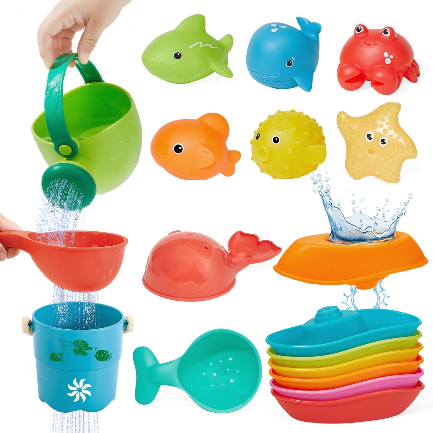 AMCHSURI 16Pcs Baby Bath Toys for Toddlers 1-3 | Mold-Resistant Bath Time Play Set