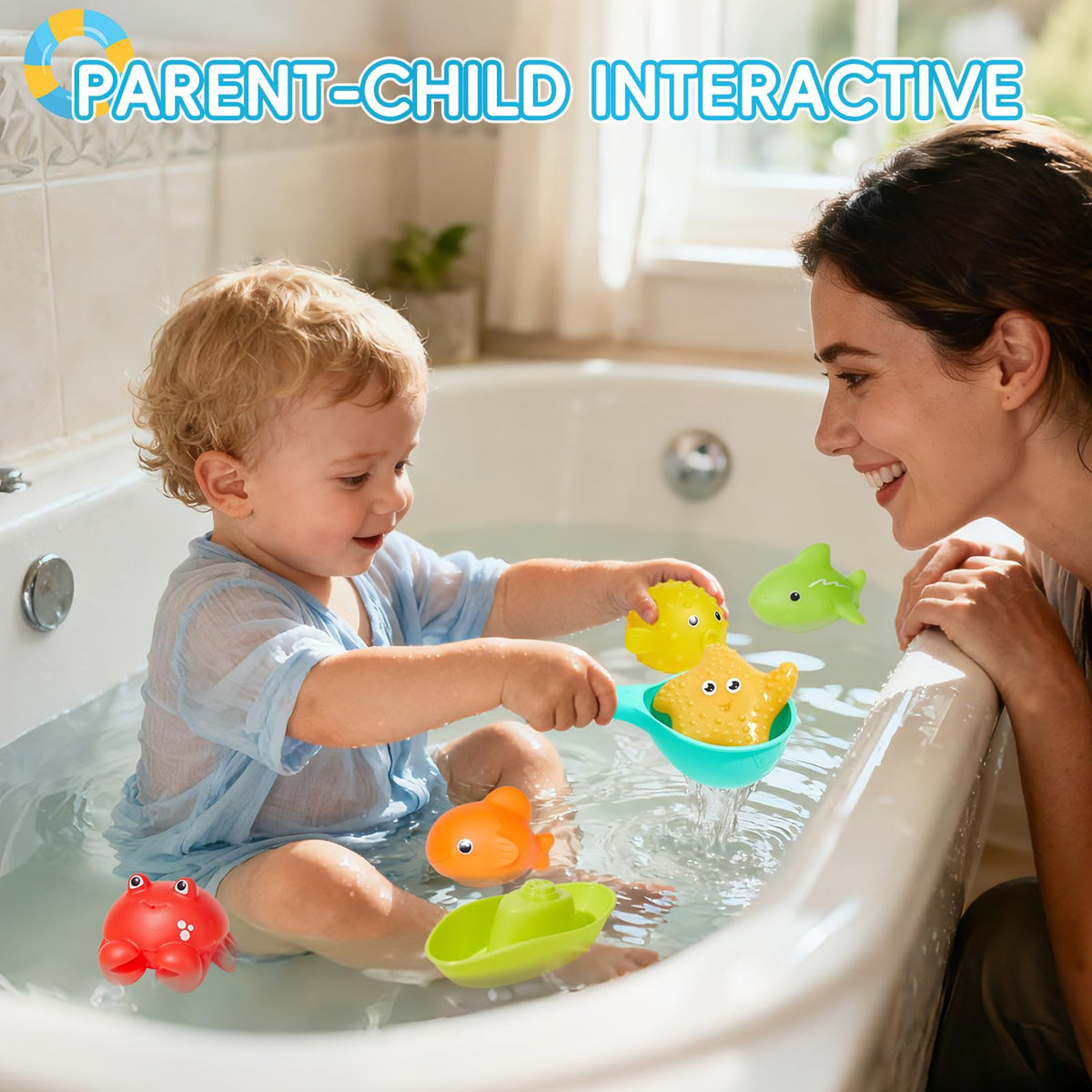 AMCHSURI 16Pcs Baby Bath Toys for Toddlers 1-3 | Mold-Resistant Bath Time Play Set