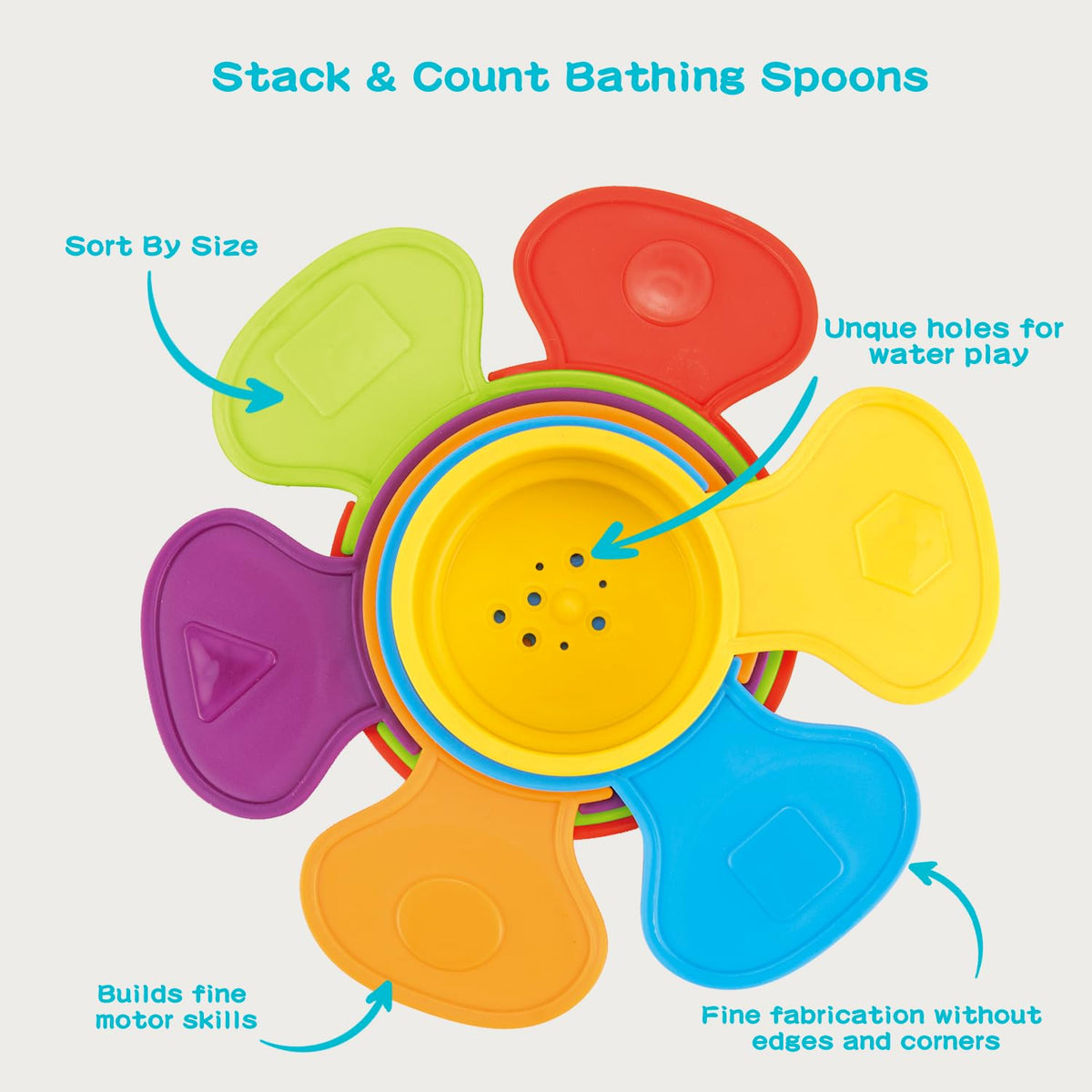 AMCHSURI Bath Toys for Babies 6-12 Months – 14-Piece Montessori Stacking Cups & Bath Spoons