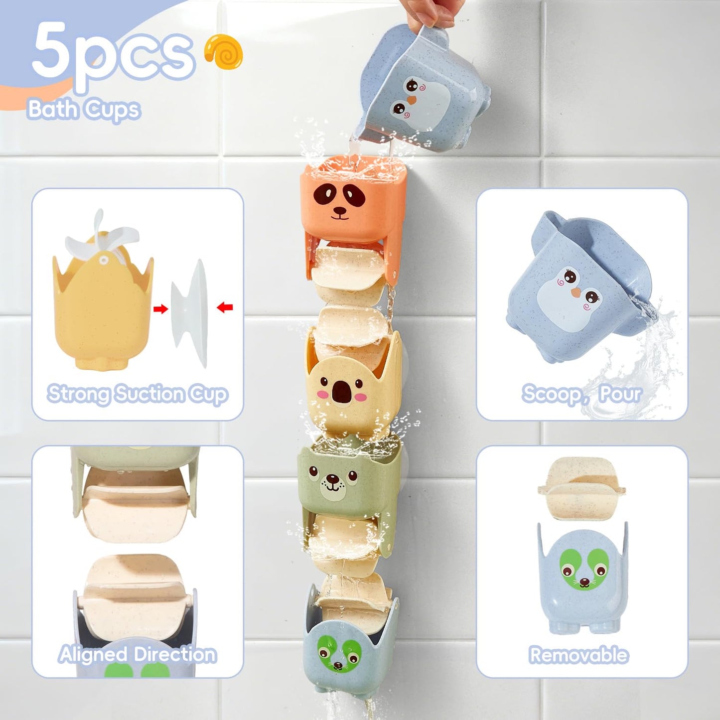 AMCHSURI 14-Piece Mold-Free Baby Bath Toys for Ages 1-3 – Floating Boats, Cups & No-Hole Design