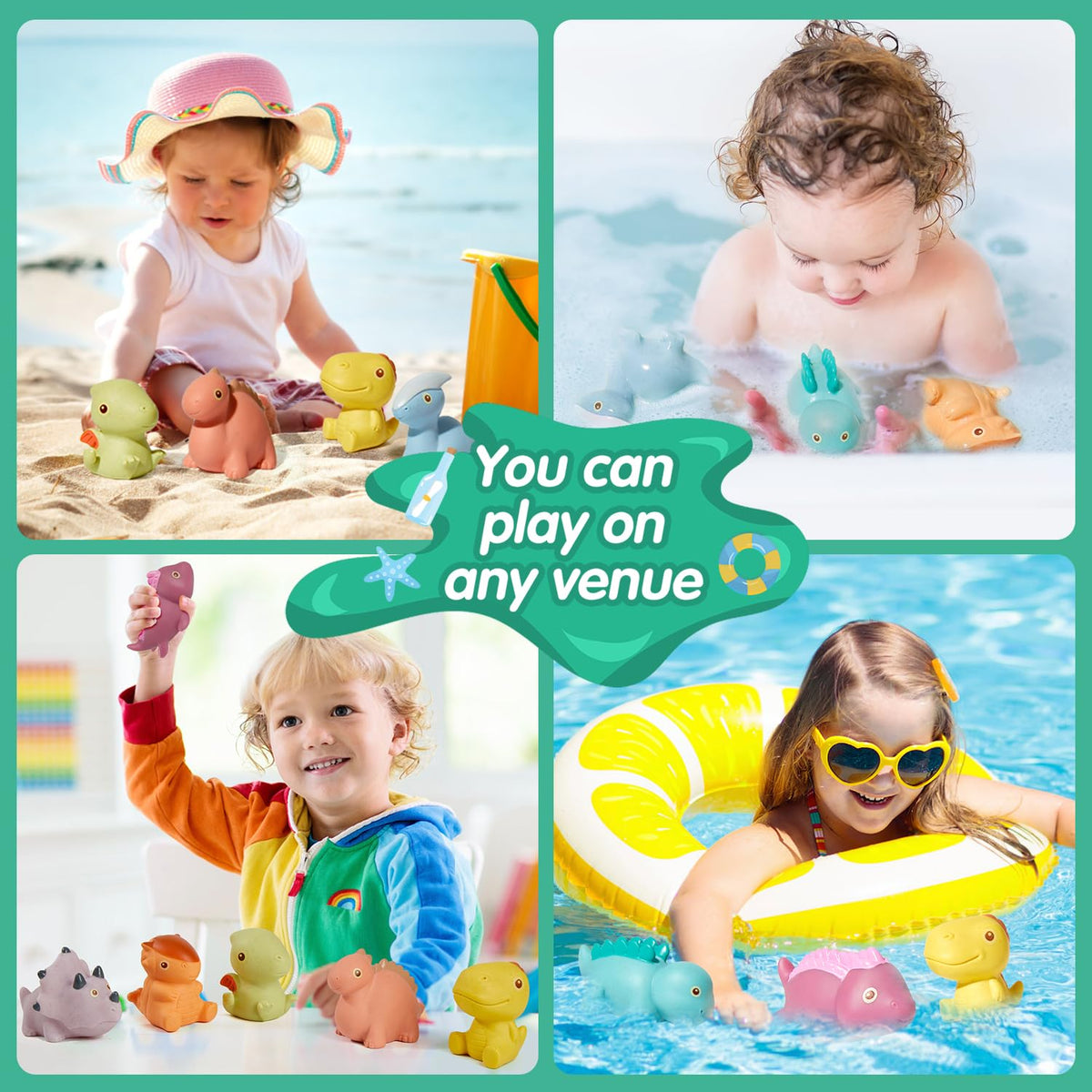 AMCHSURI Dinosaur Bath Toys 9 Pack - Sealed, No Hole, Mold-Free, Floatable Safe Baby & Toddler Bath Toys