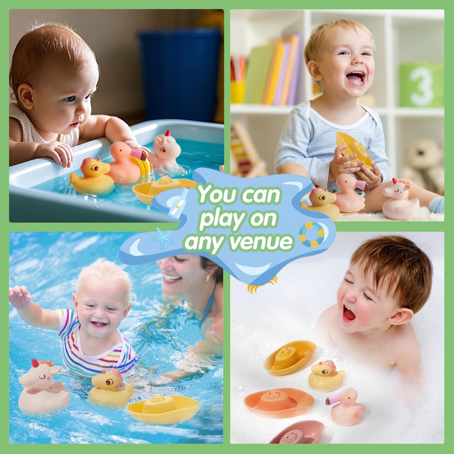 AMCHSURI Mold Free Bath Toys – 15Pcs Floating Boats, Sealed Ducks & Rotating Waterfall Cups for Toddlers