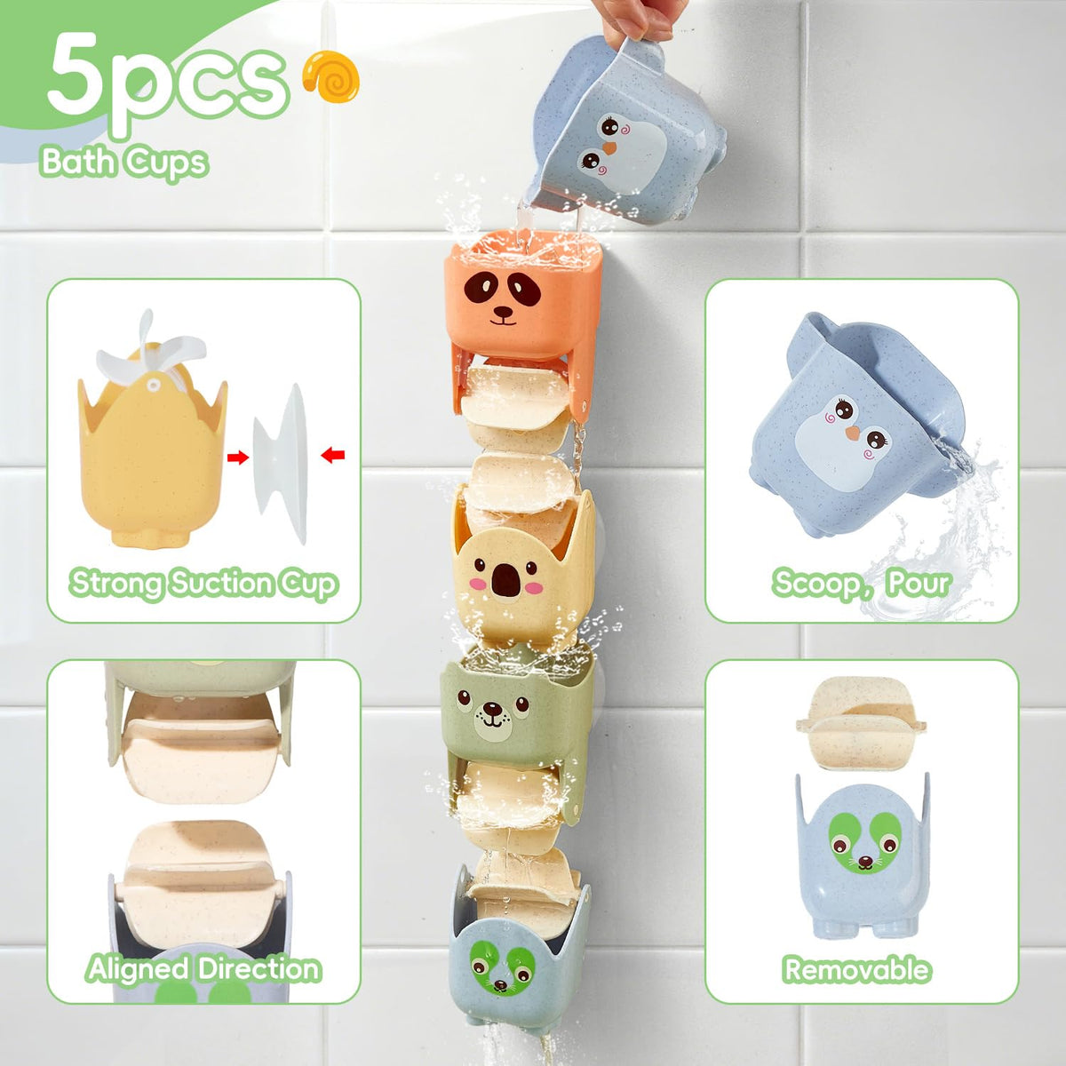 AMCHSURI Mold Free Bath Toys – 15Pcs Floating Boats, Sealed Ducks & Rotating Waterfall Cups for Toddlers