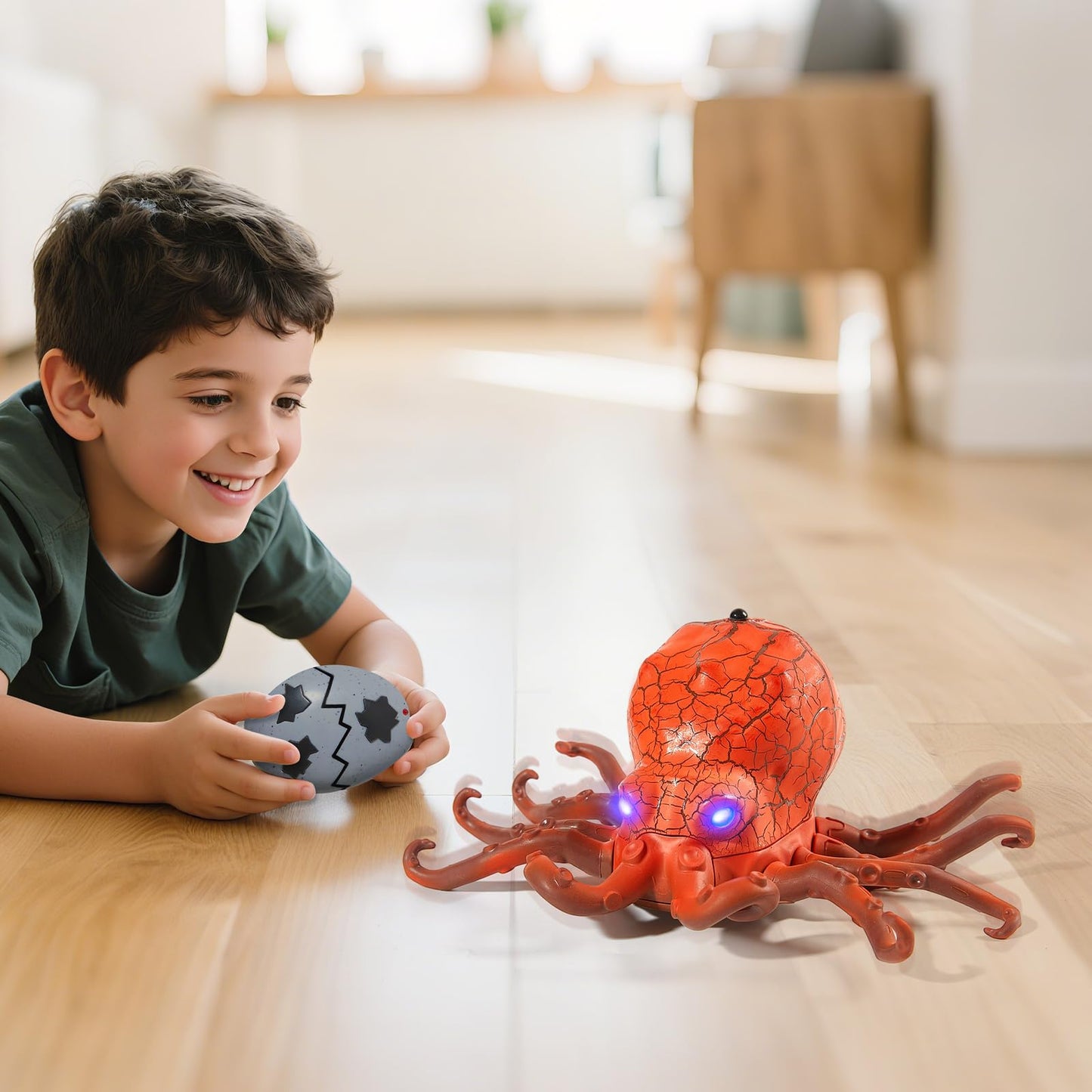 AMCHSURI Remote Control Octopus Toy with Blue LED Eyes – Realistic Crawling, 25 ft Range, Gift for Kids 6+
