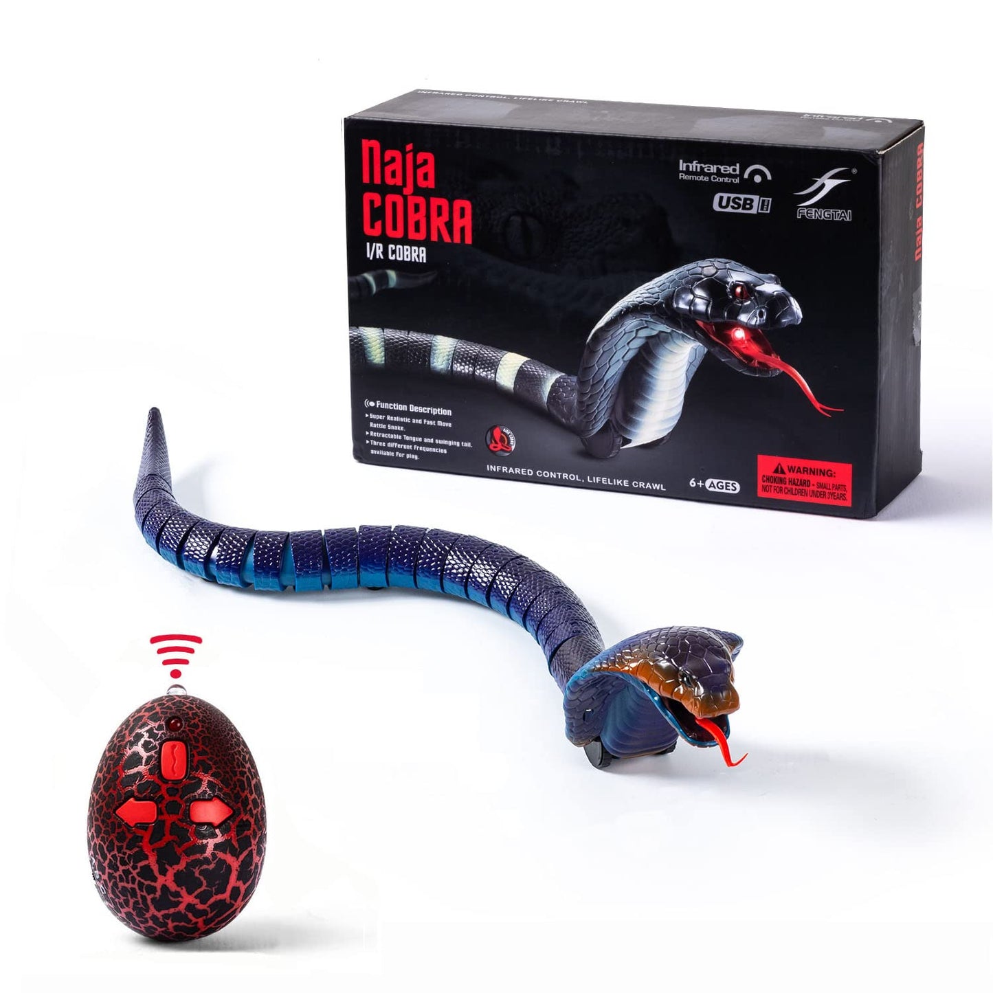 AMCHSURI Realistic RC Snakes - Rechargeable Blue Cobra Toy with Infrared Controller for Kids and Cats