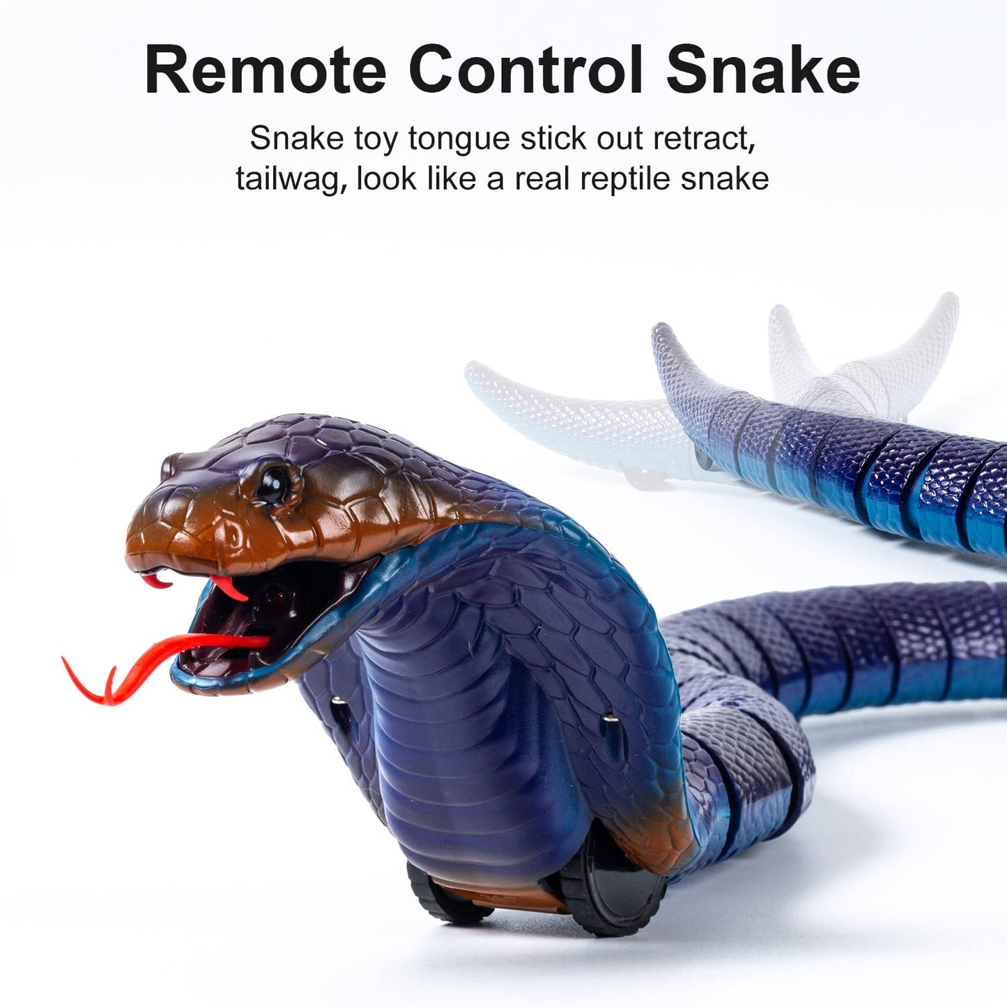 AMCHSURI Realistic RC Snakes - Rechargeable Blue Cobra Toy with Infrared Controller for Kids and Cats