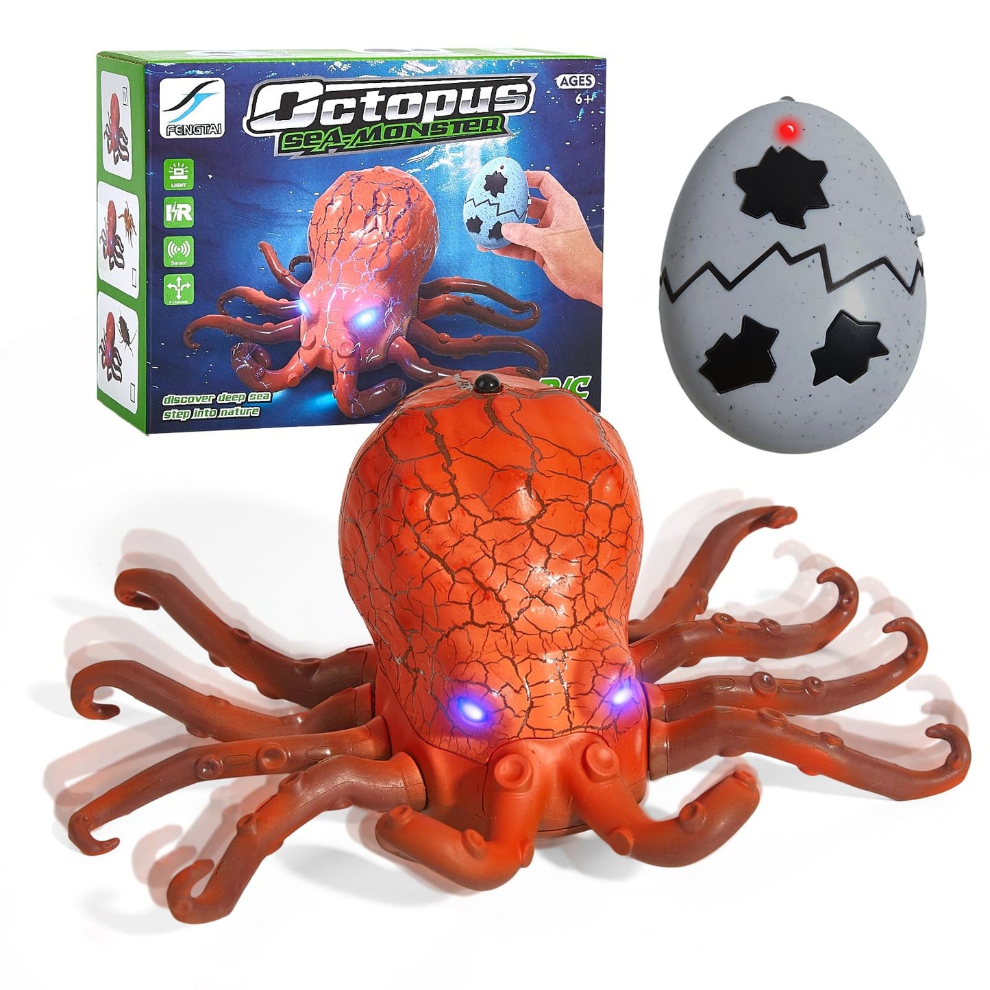 AMCHSURI Remote Control Octopus Toy with Blue LED Eyes – Realistic Crawling, 25 ft Range, Gift for Kids 6+