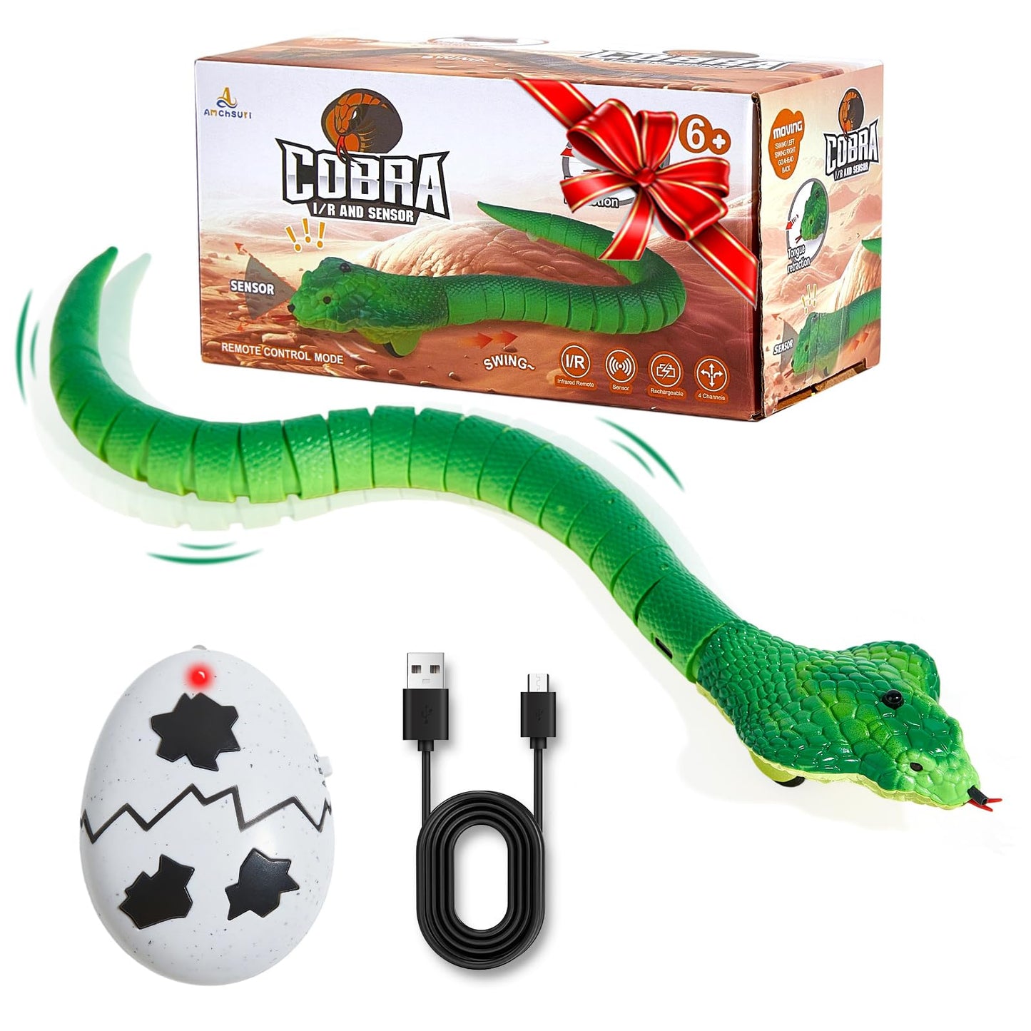 AMCHSURI Remote Control Snakes – Realistic 16-Inch Cobra with Infrared Controller
