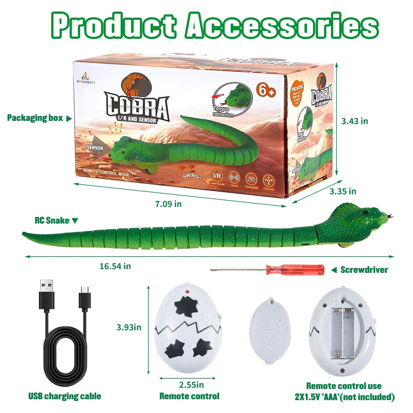 AMCHSURI Remote Control Snakes – Realistic 16-Inch Cobra with Infrared Controller