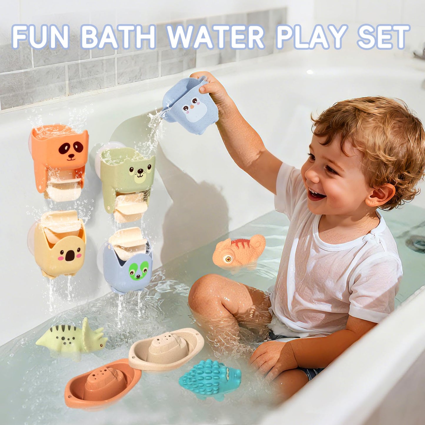 AMCHSURI 14-Piece Mold-Free Baby Bath Toys for Ages 1-3 – Floating Boats, Cups & No-Hole Design