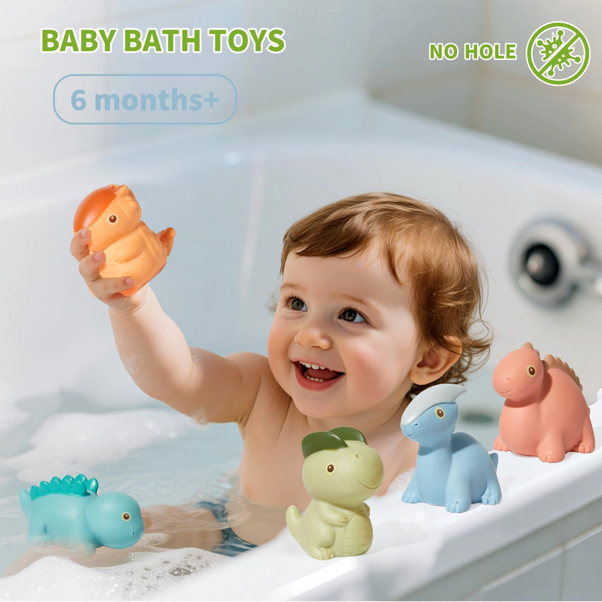 AMCHSURI Dinosaur Bath Toys 9 Pack - Sealed, No Hole, Mold-Free, Floatable Safe Baby & Toddler Bath Toys