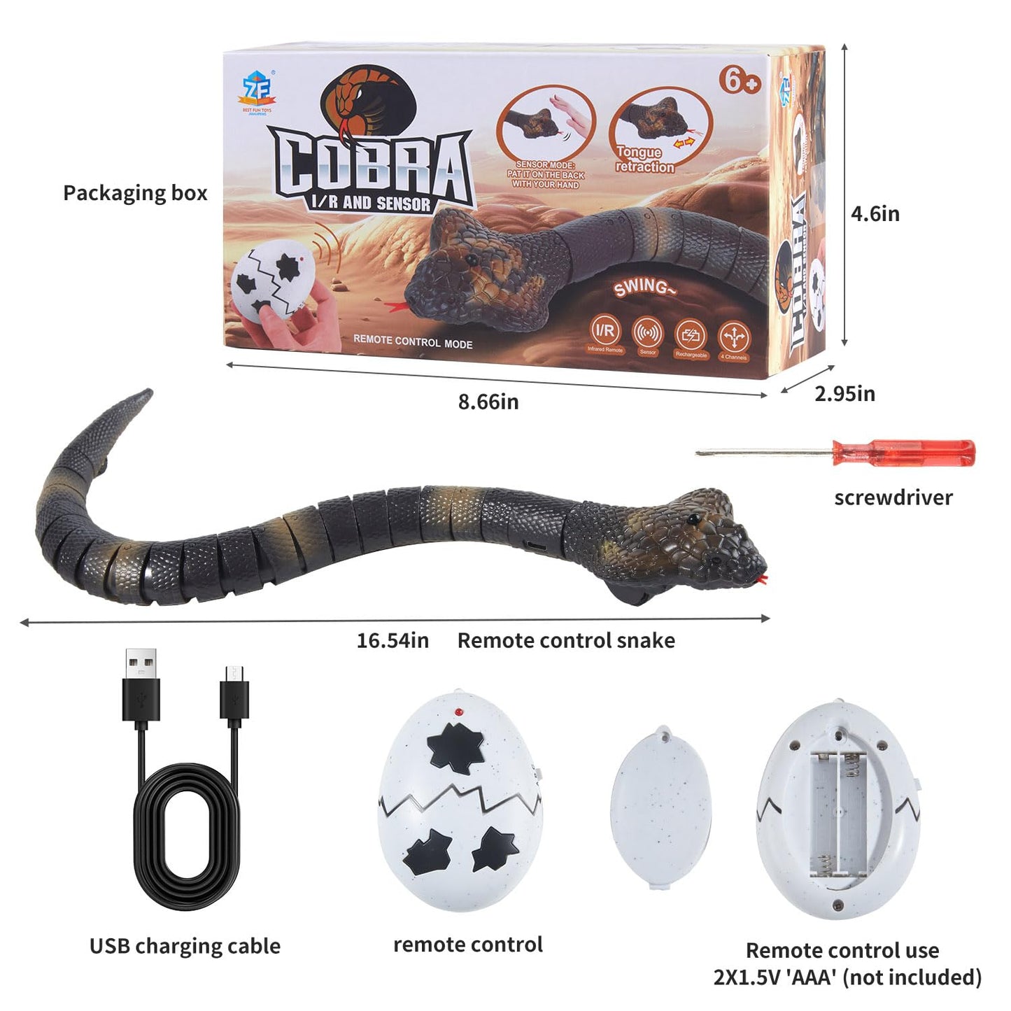 AMCHSURI Remote Control Snake – Realistic 16-Inch RC Cobra for Pranks and Play