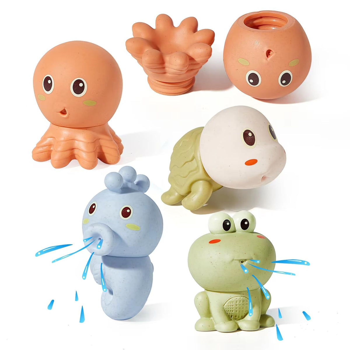 AMCHSURI Squirting Animal Bath Toys - 4-Piece Baby Bath Set for 6-18M & 1-3Y