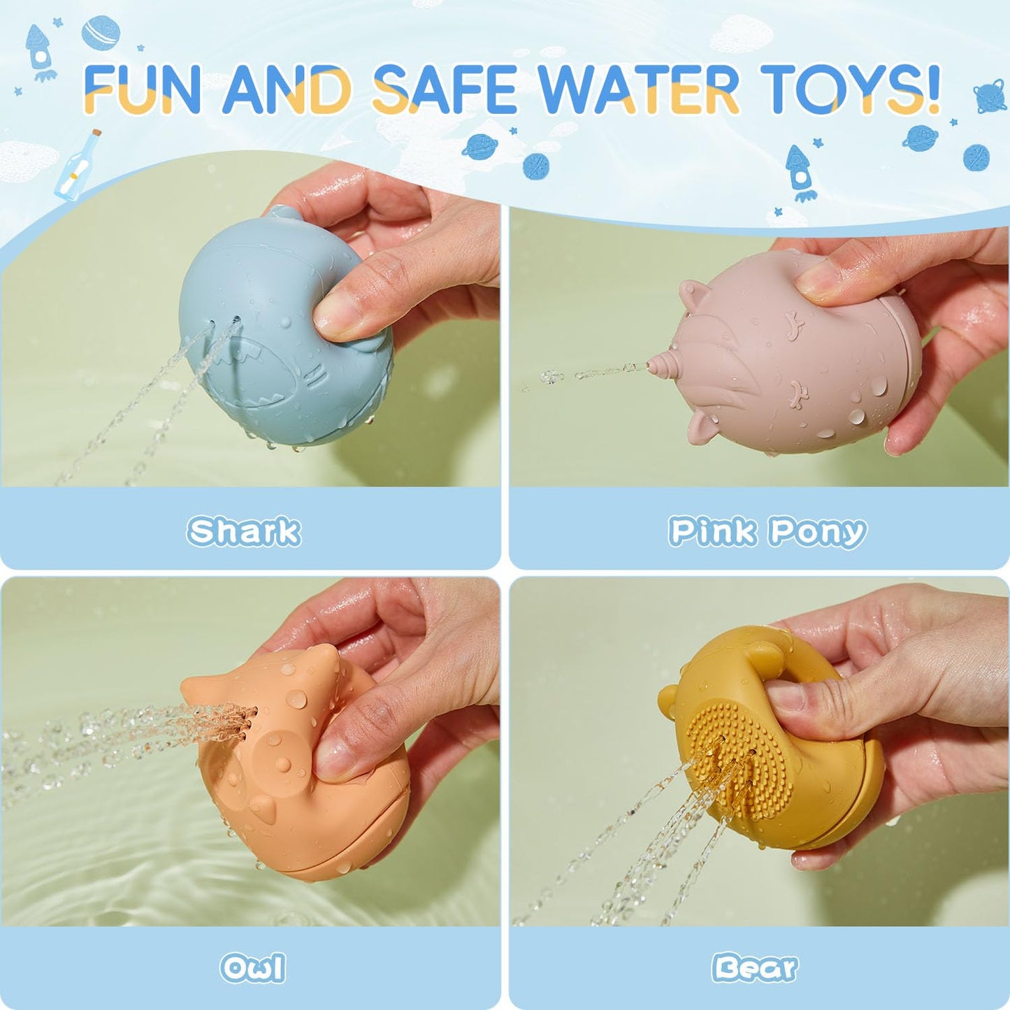 AMCHSURI Baby Bath Toys 16 Pack – Easy-Clean Silicone & Squeezable Toys for Babies 6-12 Months | Mold-Free Bath Toys for Toddlers 2-4