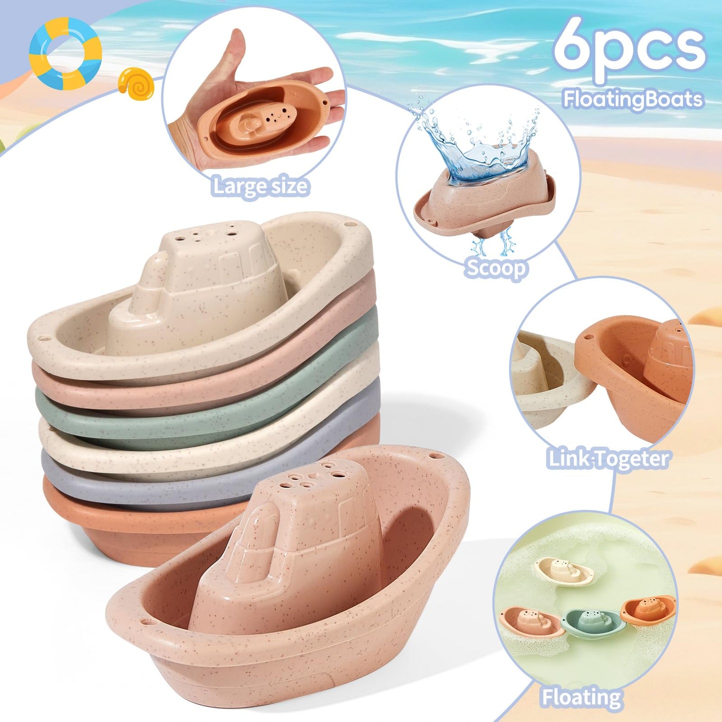 AMCHSURI 14-Piece Mold-Free Baby Bath Toys for Ages 1-3 – Floating Boats, Cups & No-Hole Design