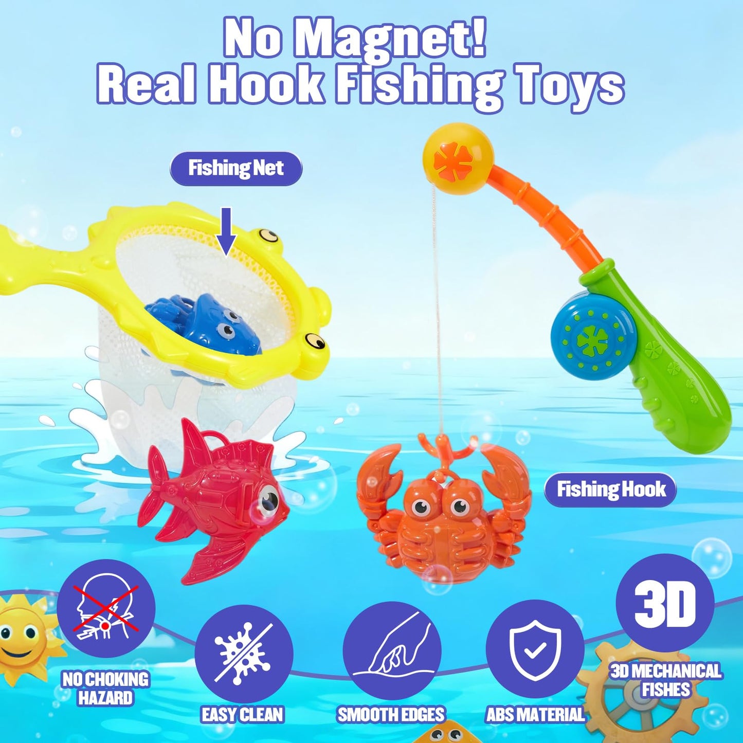 AMCHSURI 22-Piece Mold-Free Toddler Bath Toys Set with Fishing Poles & Net
