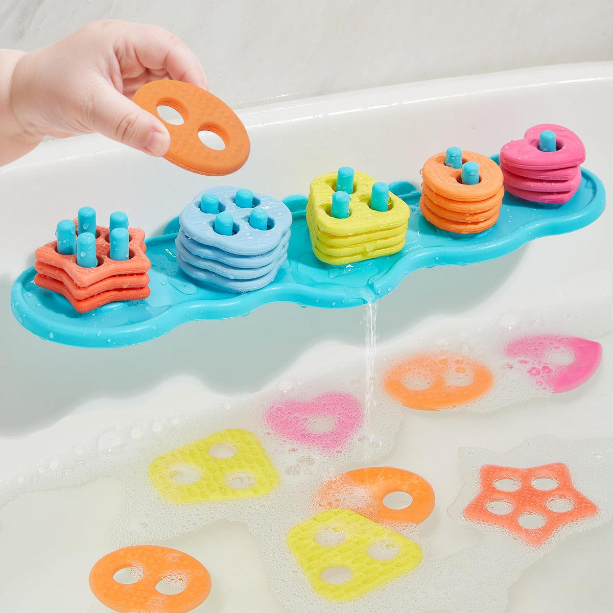 AMCHSURI Toddler Bath Toys — Mold-Free Silicone Color & Shape Sorter, 20 Textured Floating Pieces