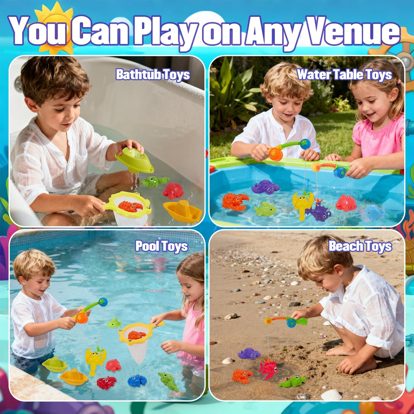 AMCHSURI 22-Piece Mold-Free Toddler Bath Toys Set with Fishing Poles & Net