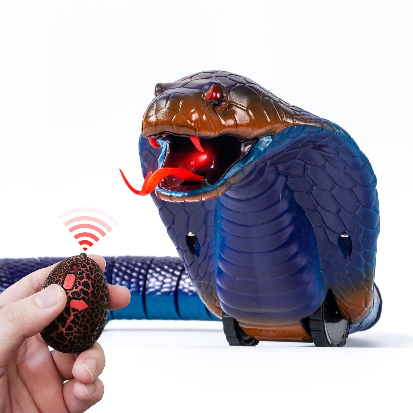 AMCHSURI Realistic RC Snakes - Rechargeable Blue Cobra Toy with Infrared Controller for Kids and Cats