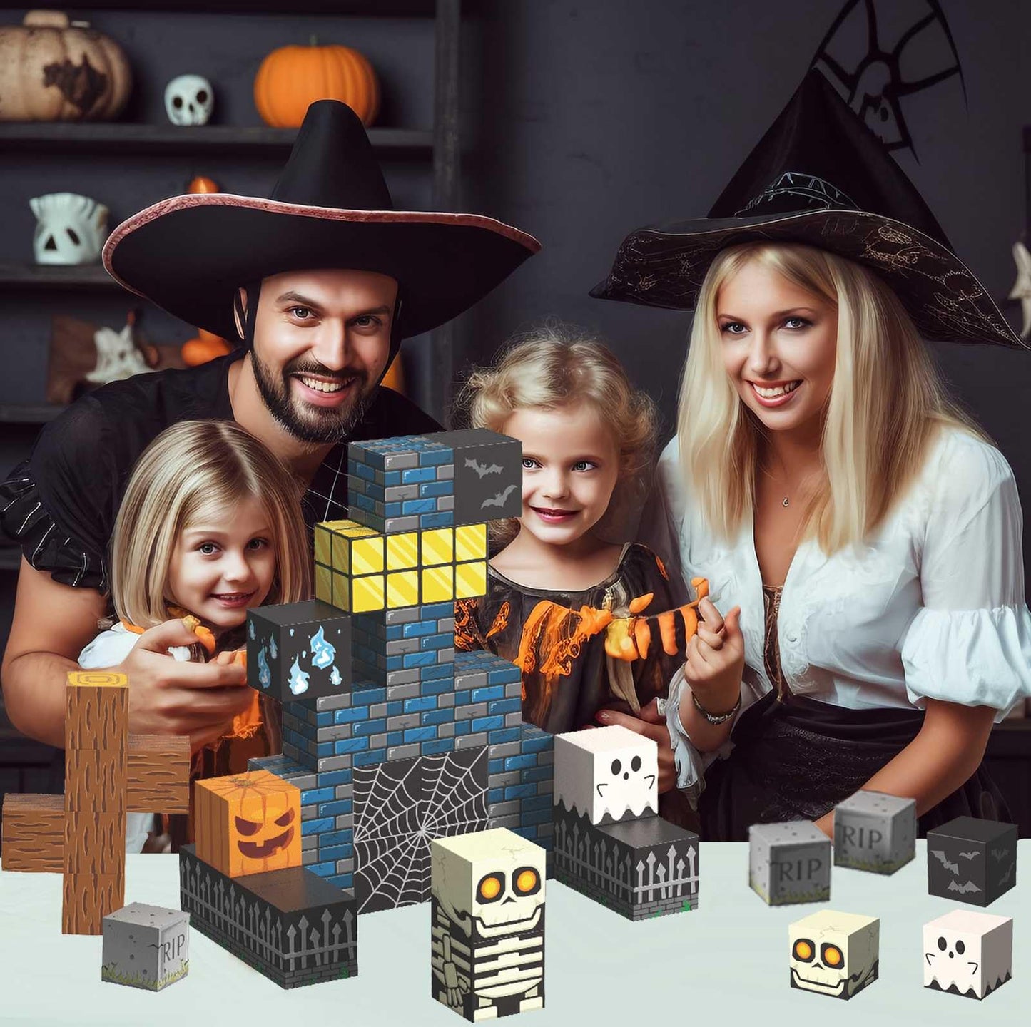 amdohai Magnetic Blocks – Spooky Town Skeleton Toy for Halloween