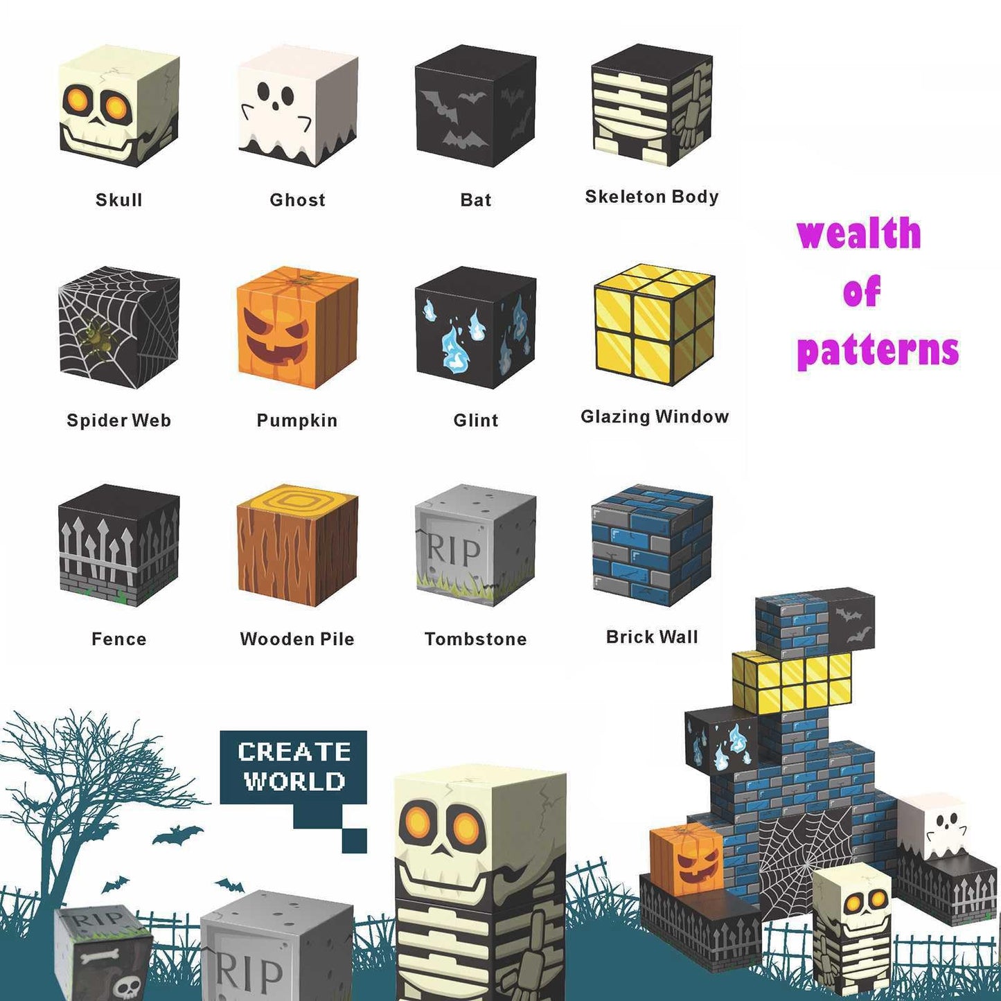 amdohai Magnetic Blocks – Spooky Town Skeleton Toy for Halloween