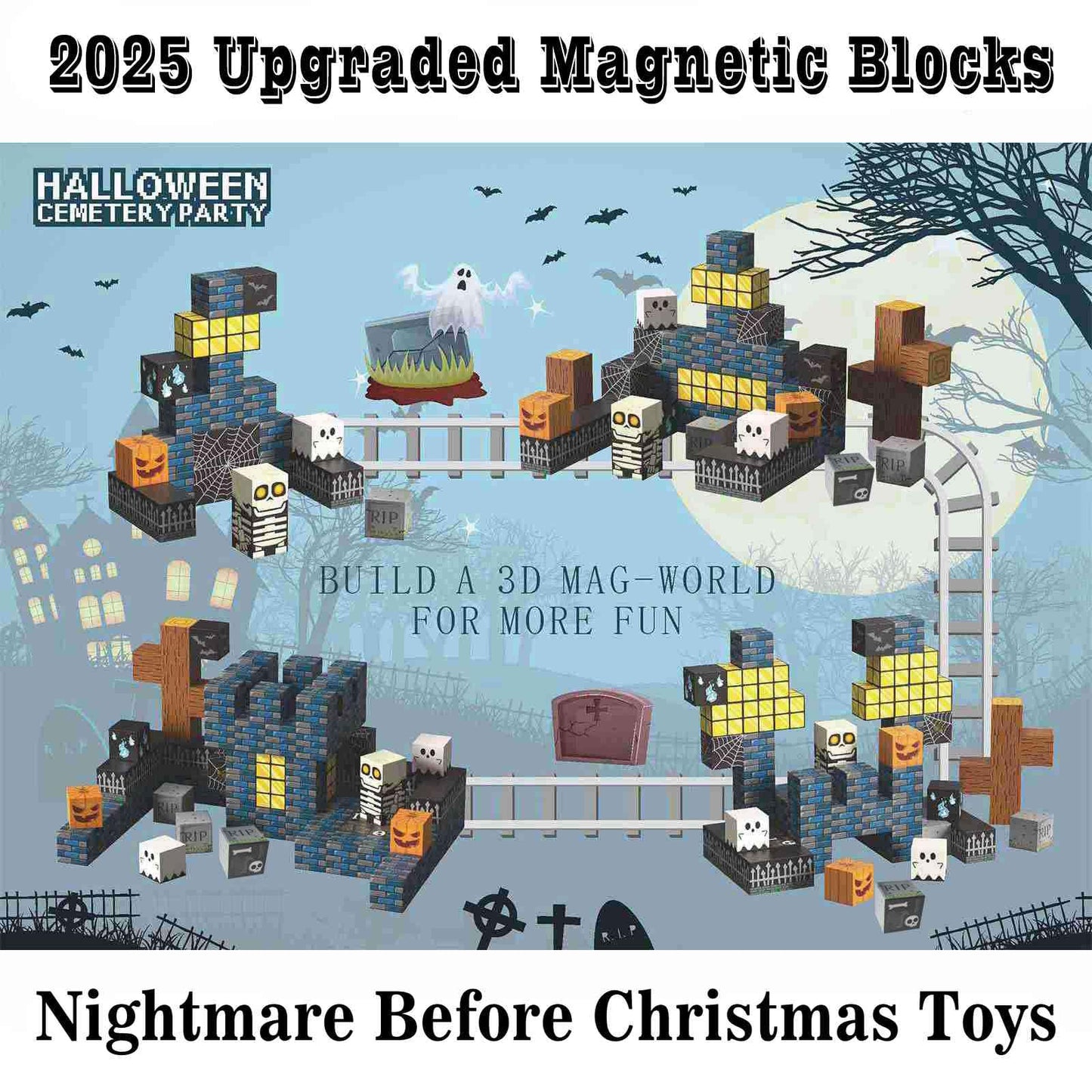 amdohai Magnetic Blocks – Spooky Town Skeleton Toy for Halloween