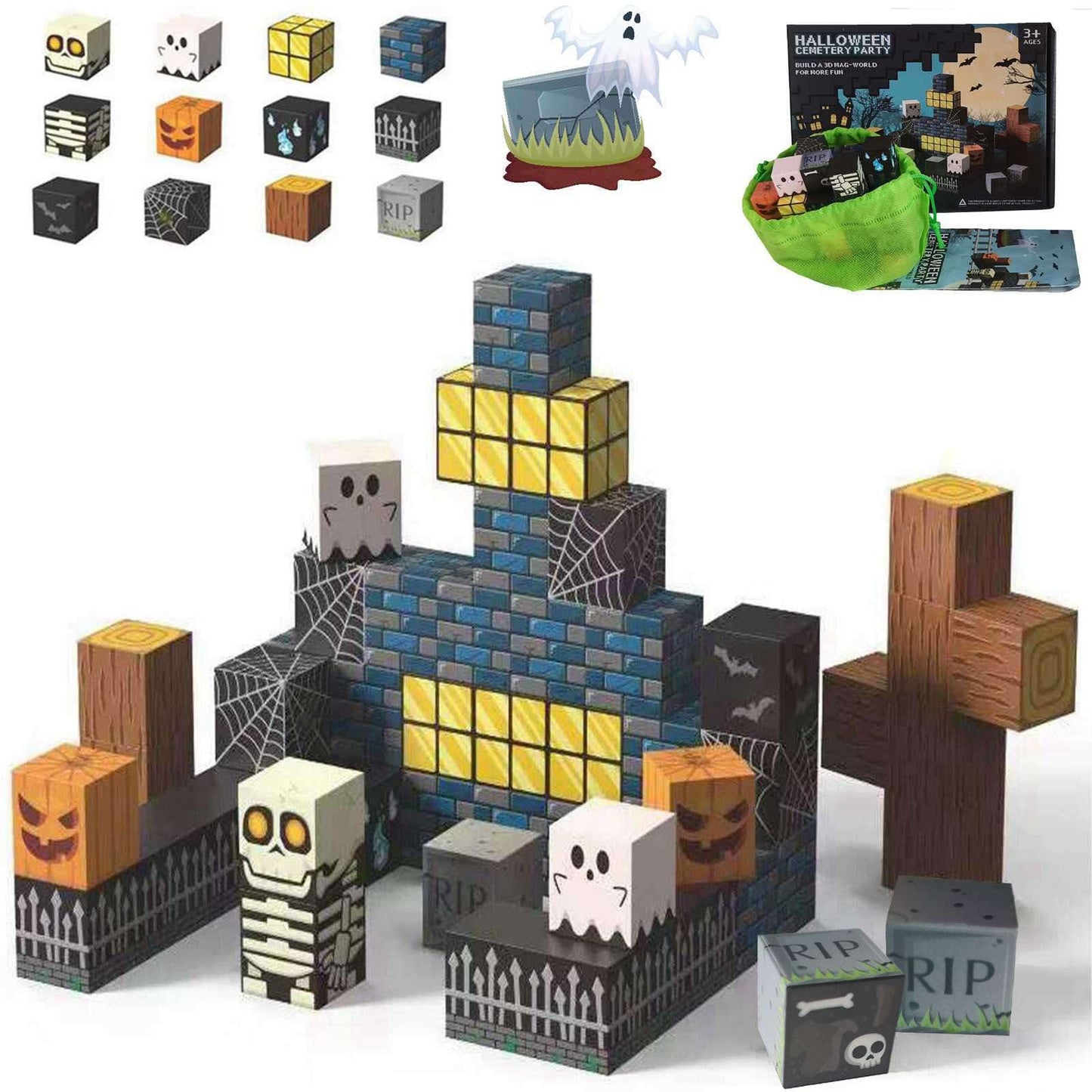 amdohai Magnetic Blocks – Spooky Town Skeleton Toy for Halloween