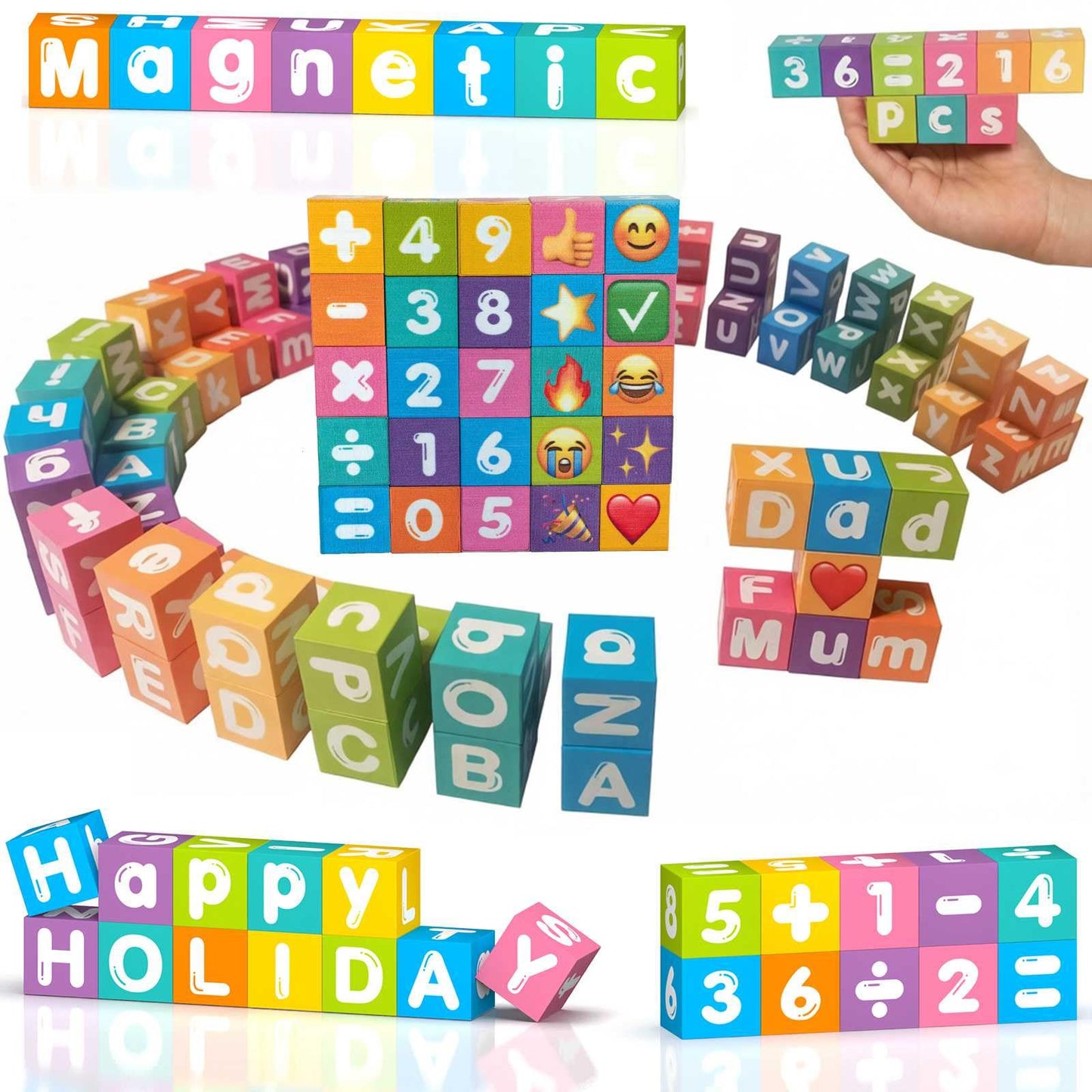 amdohai Portable Magnetic Letters Blocks | Alphabet & Numbers Learning Toy for Kids (36 Blocks, 8 Magnets Each)