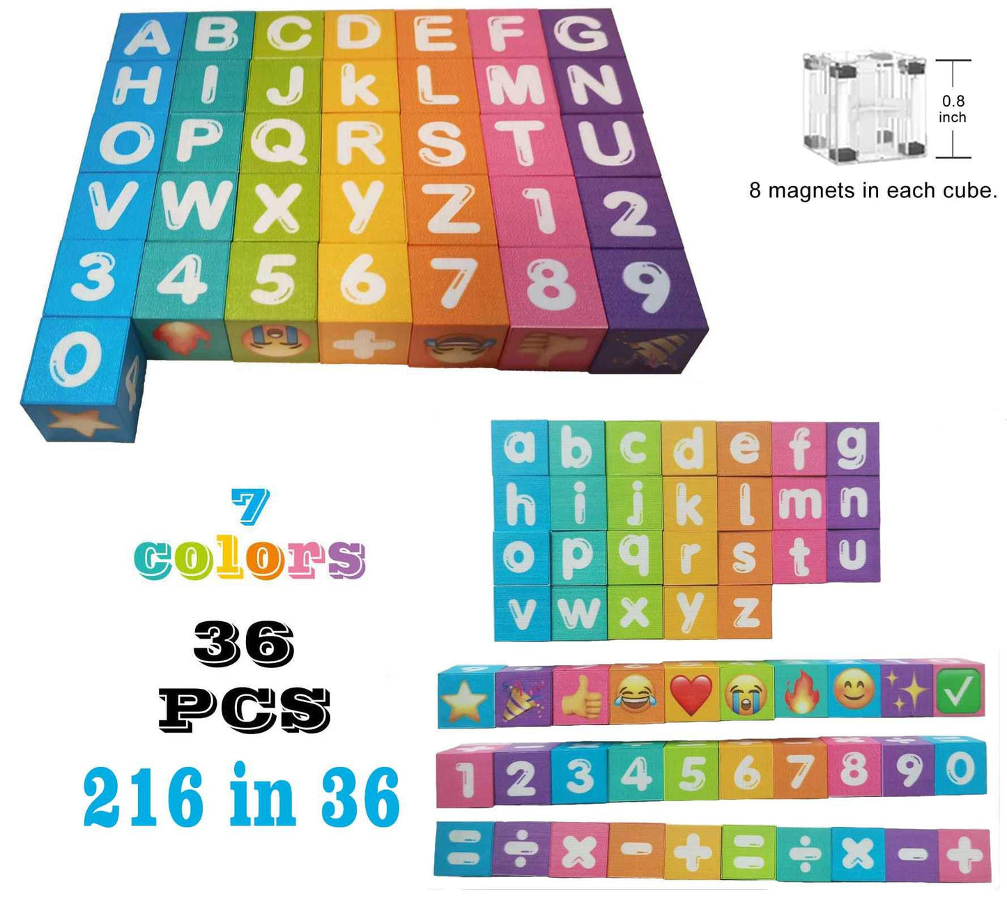 amdohai Portable Magnetic Letters Blocks | Alphabet & Numbers Learning Toy for Kids (36 Blocks, 8 Magnets Each)