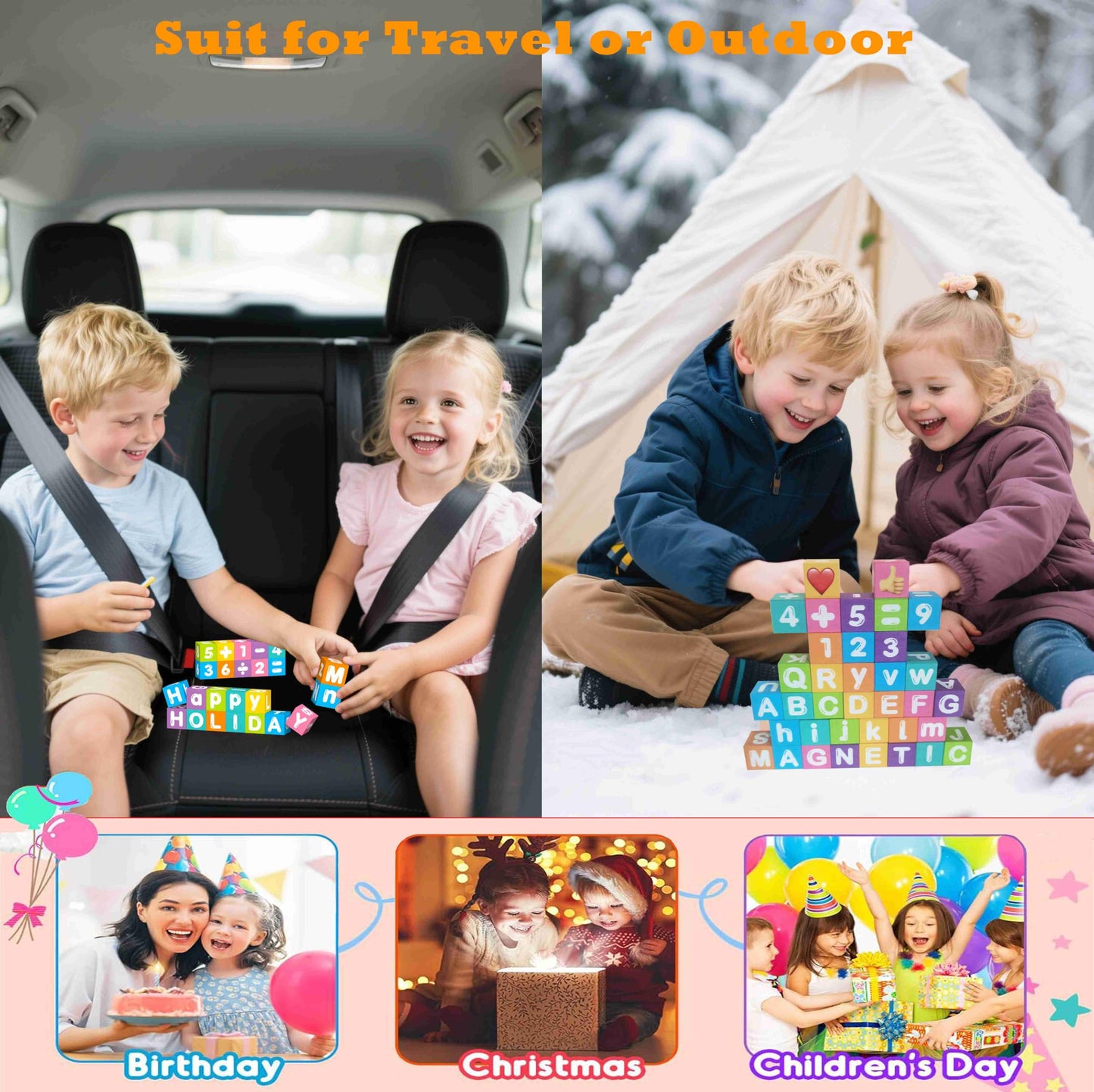 amdohai Portable Magnetic Letters Blocks | Alphabet & Numbers Learning Toy for Kids (36 Blocks, 8 Magnets Each)