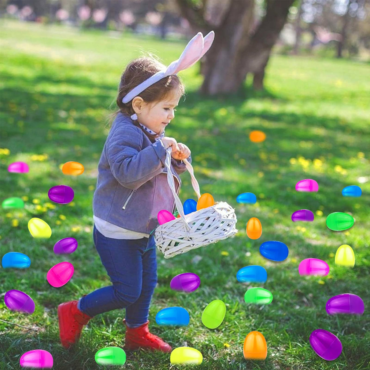 AMENON 3.1-Inch Jumbo Easter Eggs – 50 Pack, 6 Colors, Hinged Fillable