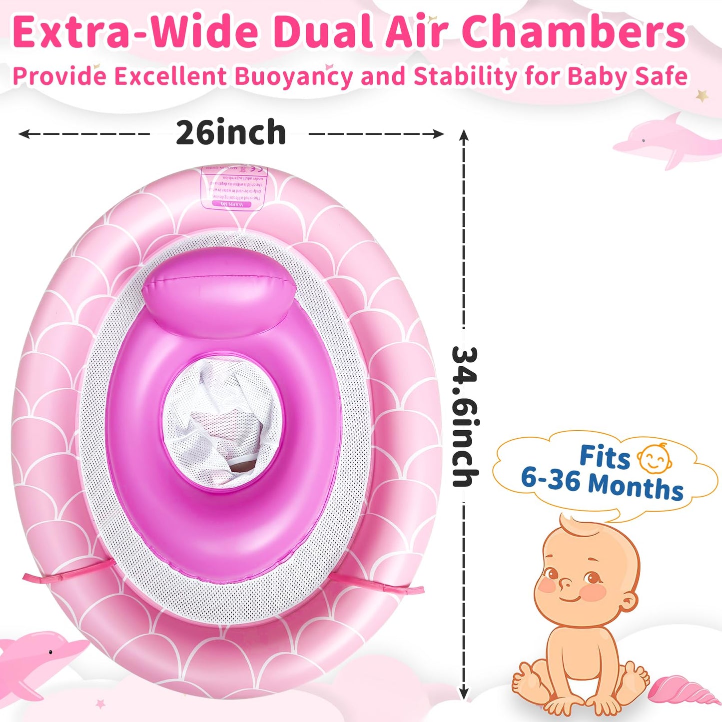 AMENON Baby Float with Canopy for 6–36 Months | UPF50+ Sun Protection