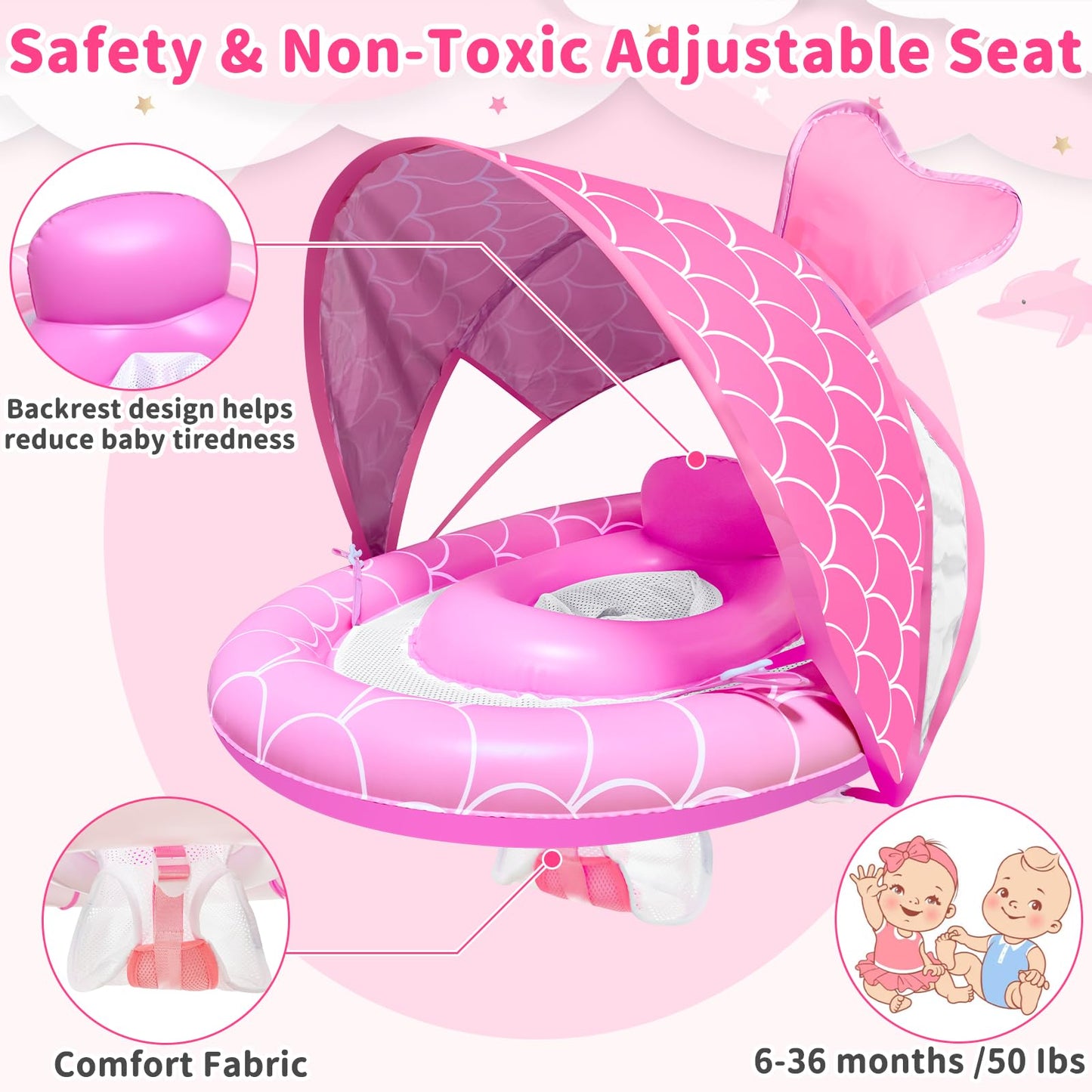 AMENON Baby Float with Canopy for 6–36 Months | UPF50+ Sun Protection
