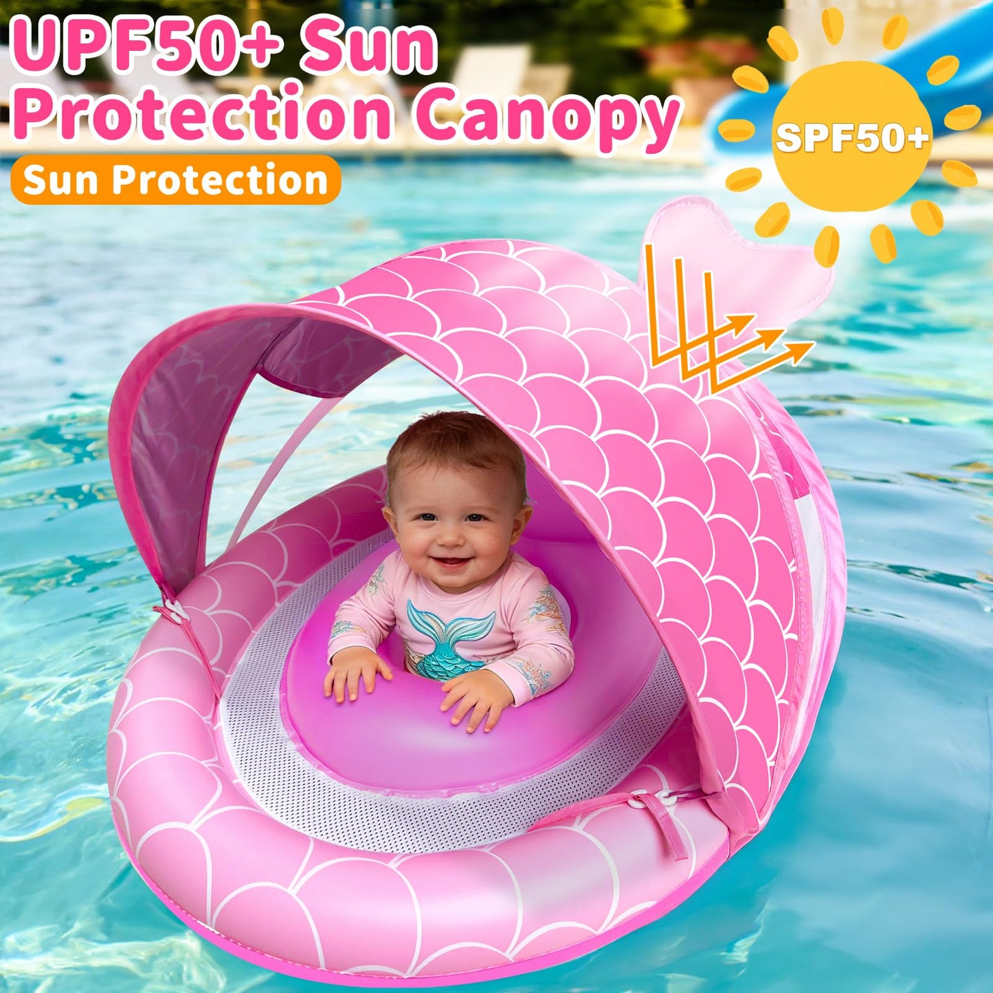 AMENON Baby Float with Canopy for 6–36 Months | UPF50+ Sun Protection